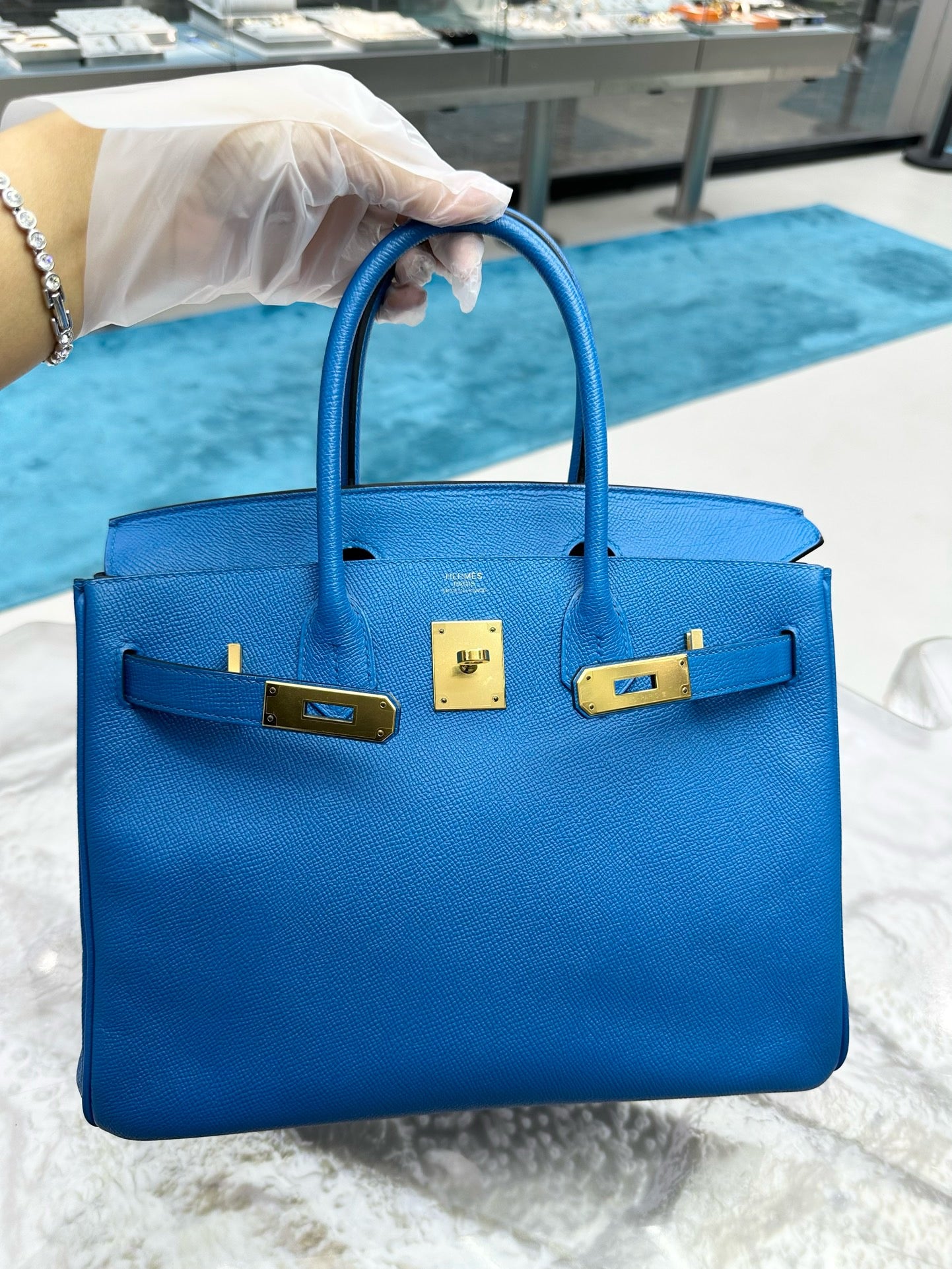 Pre-owned Hermes Birkin 30 Blue Zanzibar Epsom, 2019 (D), w/ lock&key, dust bag, receipt