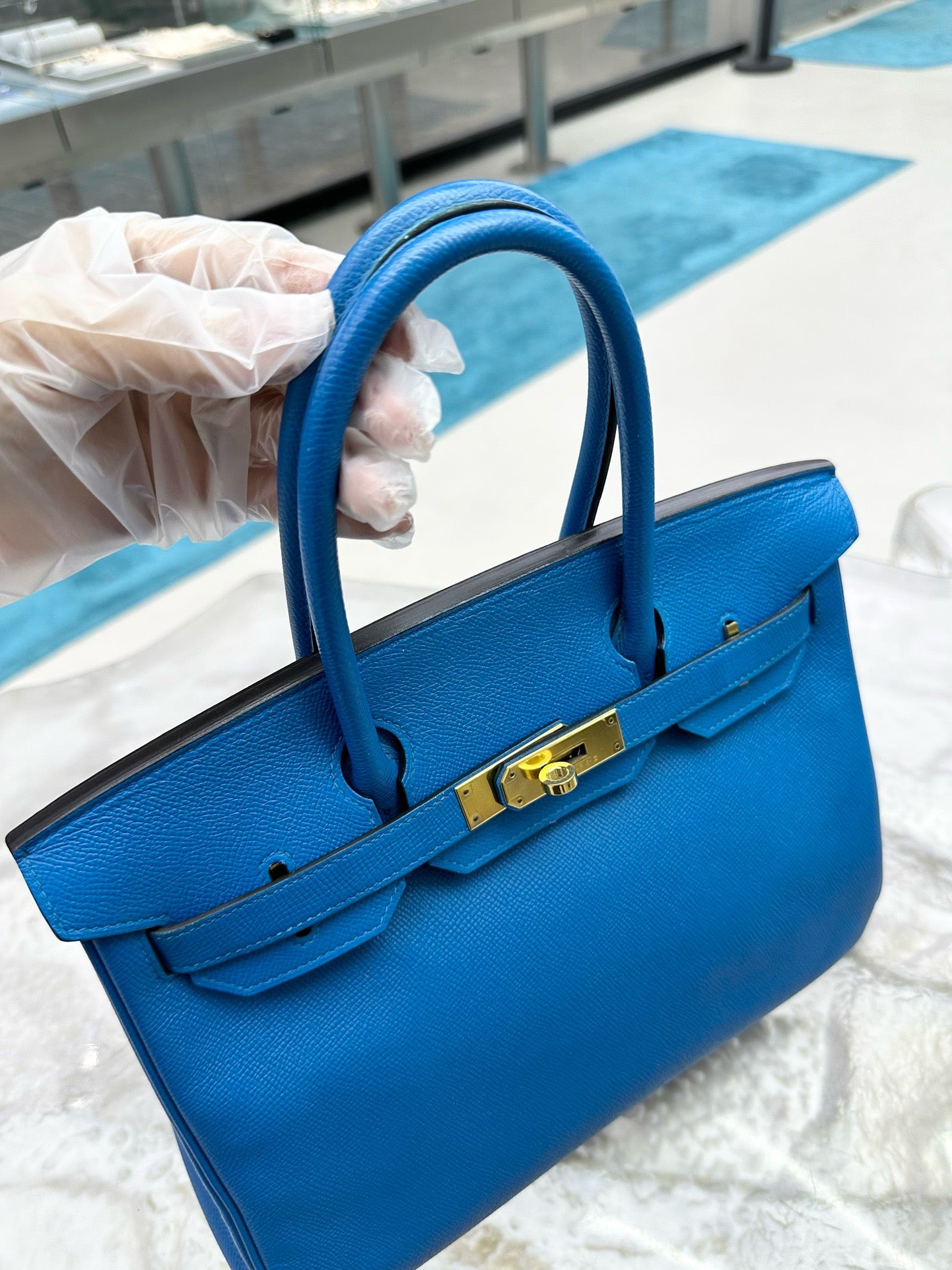 Pre-owned Hermes Birkin 30 Blue Zanzibar Epsom, 2019 (D), w/ lock&key, dust bag, receipt