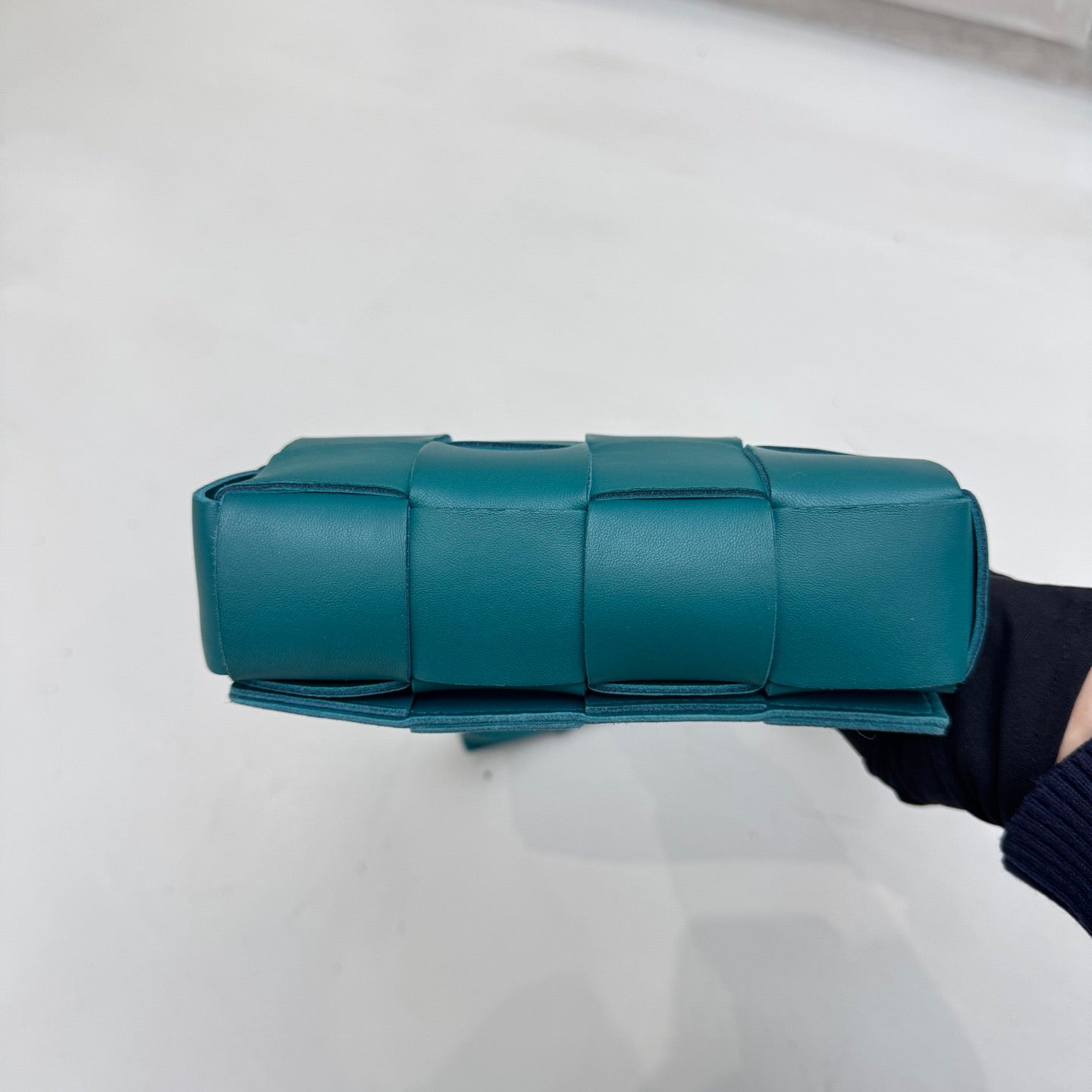 Pre-owned Certified Bottega Veneta BV Brick Cassette in Turquoise Intrecciato Lambskin, w/ dust bag