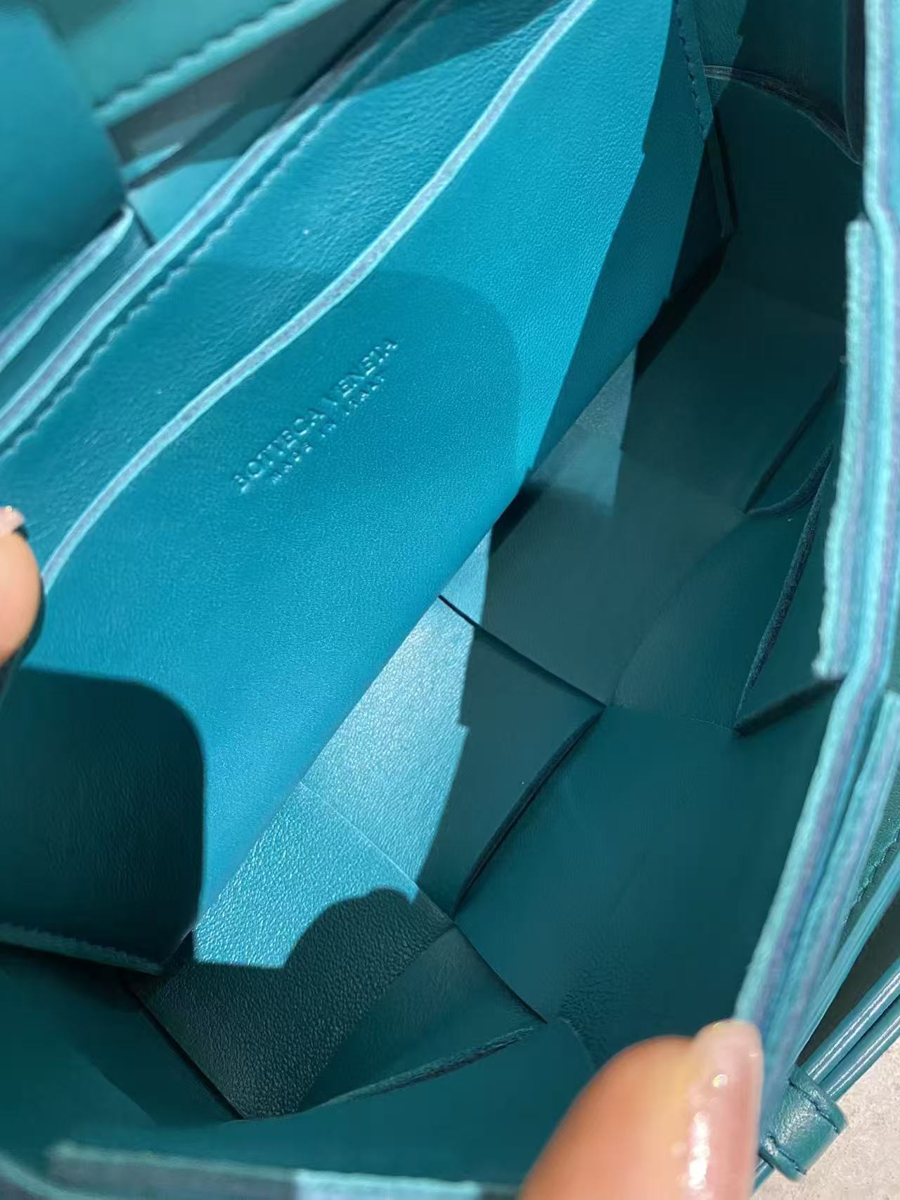 Pre-owned Certified Bottega Veneta BV Brick Cassette in Turquoise Intrecciato Lambskin, w/ dust bag