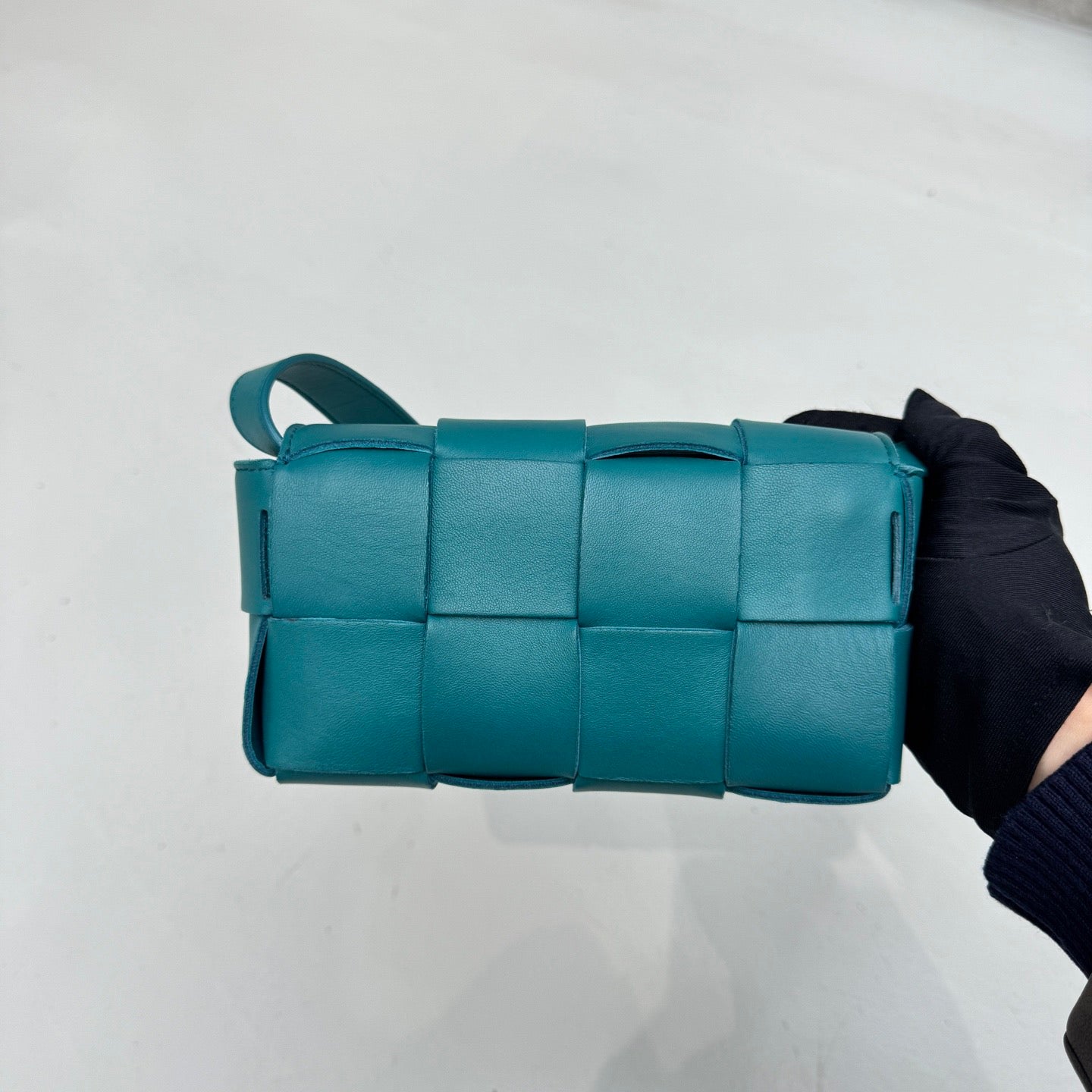 Pre-owned Certified Bottega Veneta BV Brick Cassette in Turquoise Intrecciato Lambskin, w/ dust bag