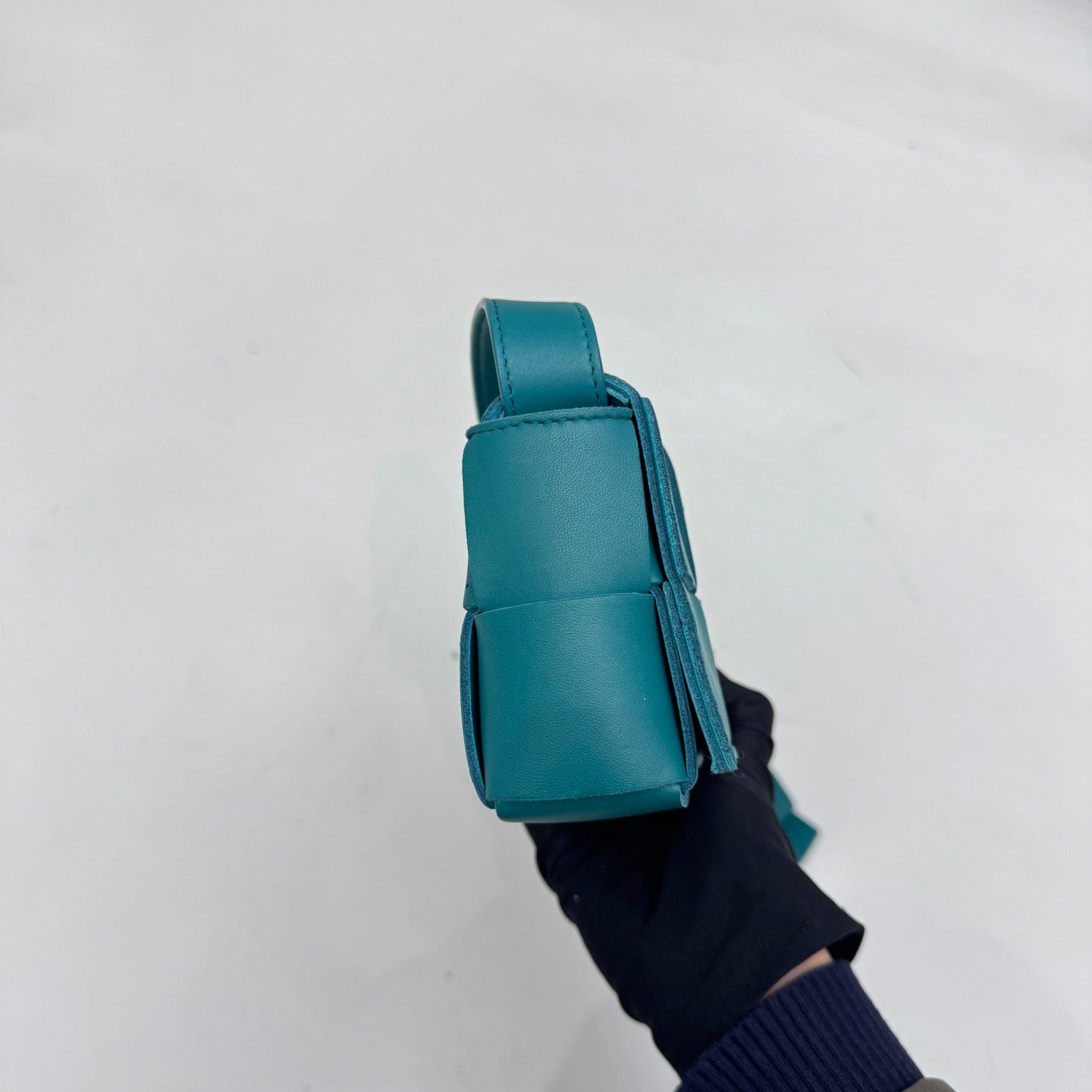 Pre-owned Certified Bottega Veneta BV Brick Cassette in Turquoise Intrecciato Lambskin, w/ dust bag