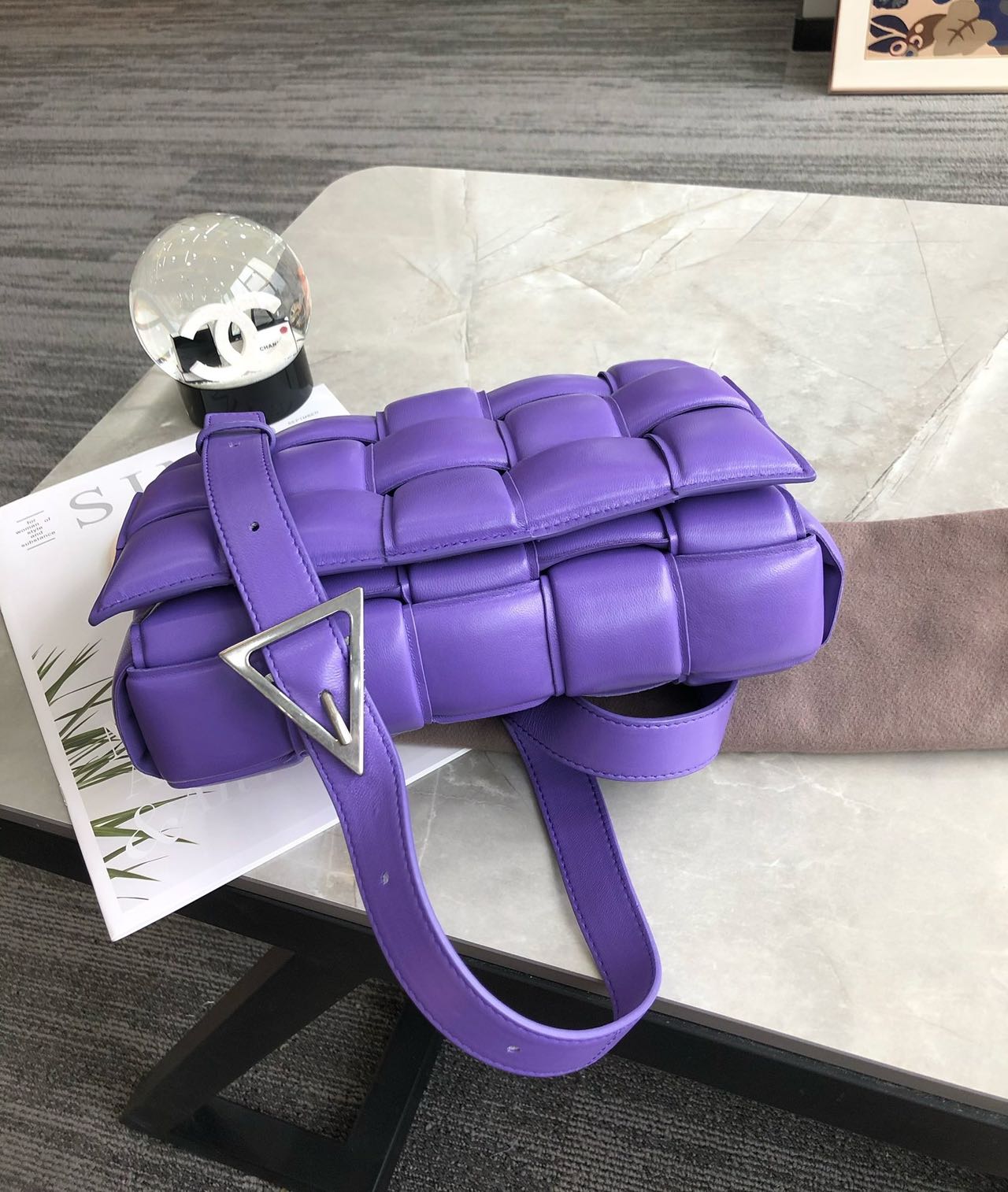Pre-owned Certified Bottega Veneta BV Padded Cassette in Purple Intrecciato Lambskin, w/ dust bag