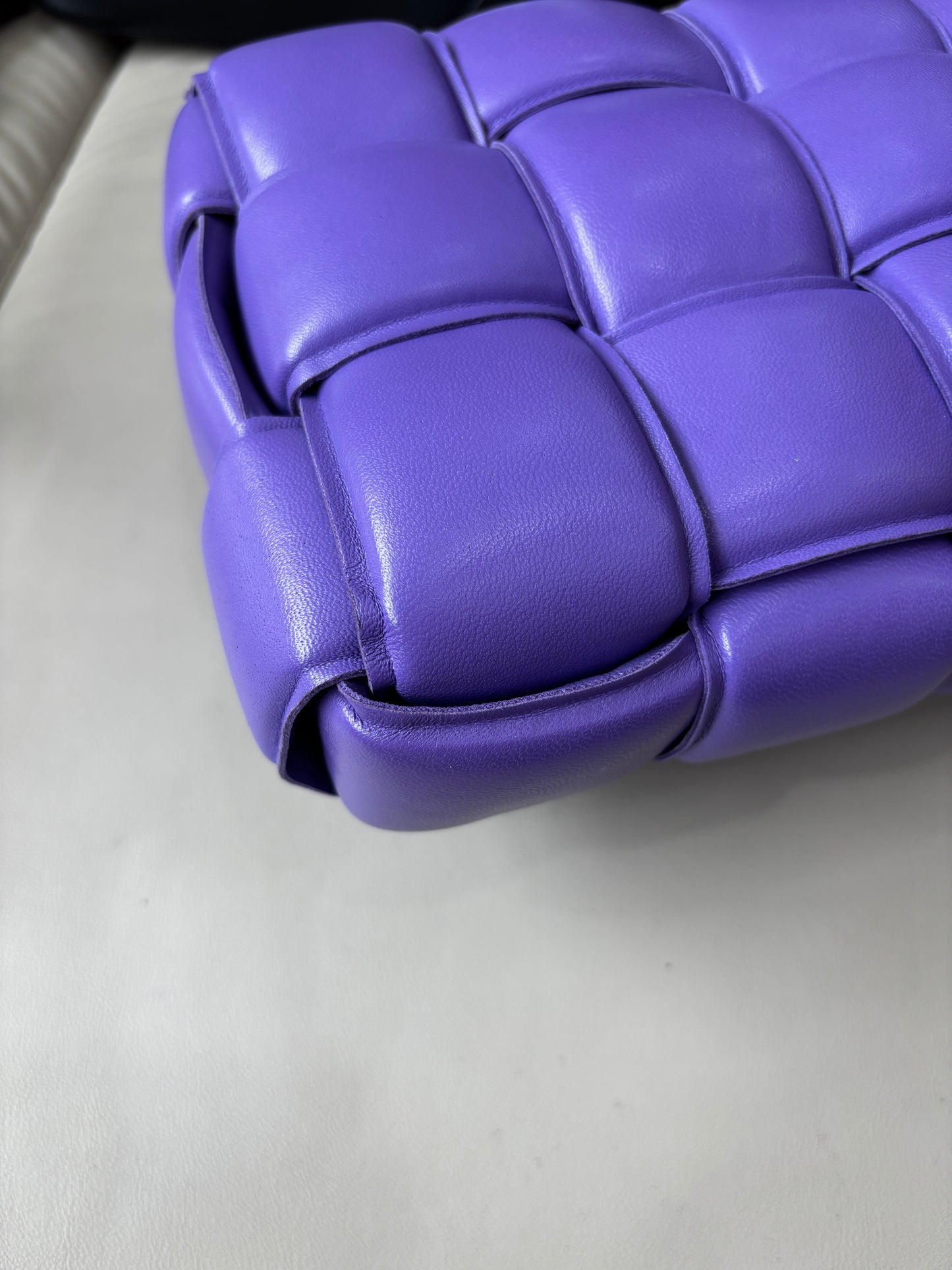 Pre-owned Certified Bottega Veneta BV Padded Cassette in Purple Intrecciato Lambskin, w/ dust bag