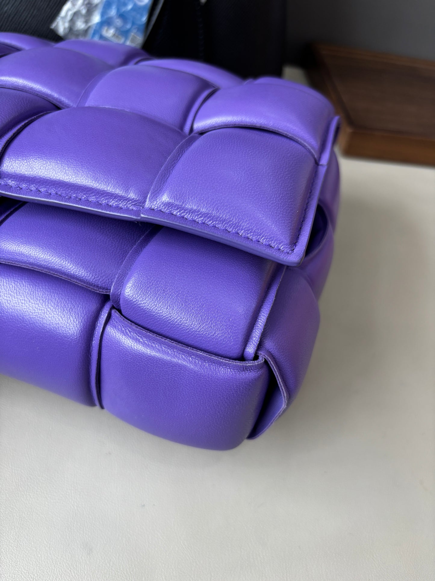 Pre-owned Certified Bottega Veneta BV Padded Cassette in Purple Intrecciato Lambskin, w/ dust bag