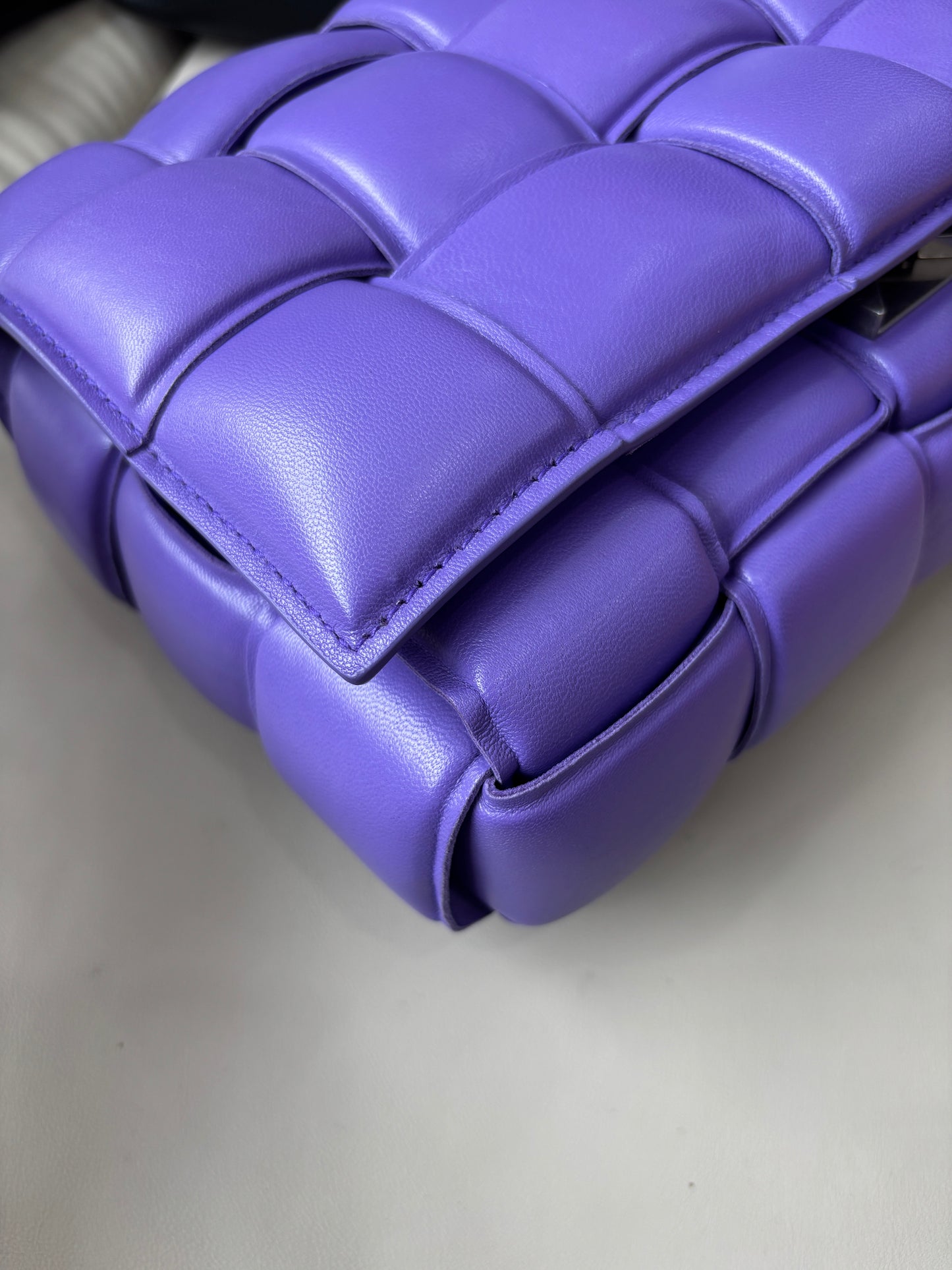 Pre-owned Certified Bottega Veneta BV Padded Cassette in Purple Intrecciato Lambskin, w/ dust bag