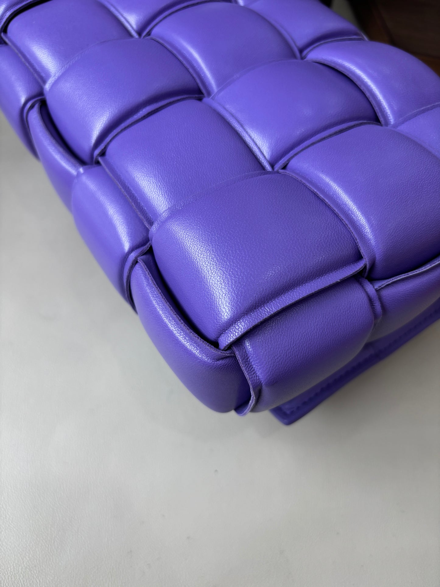 Pre-owned Certified Bottega Veneta BV Padded Cassette in Purple Intrecciato Lambskin, w/ dust bag