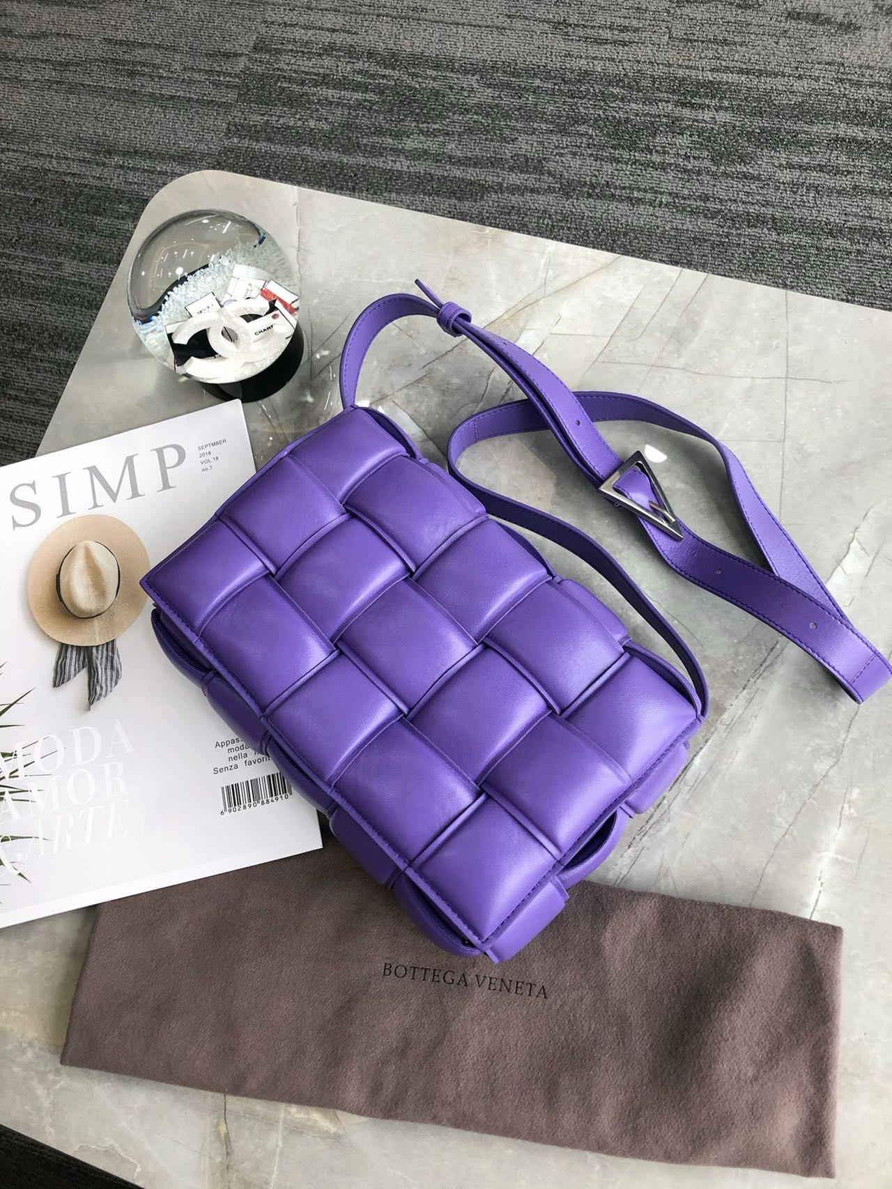 Pre-owned Certified Bottega Veneta BV Padded Cassette in Purple Intrecciato Lambskin, w/ dust bag