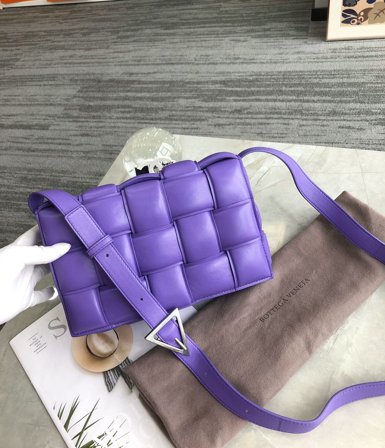 Pre-owned Certified Bottega Veneta BV Padded Cassette in Purple Intrecciato Lambskin, w/ dust bag