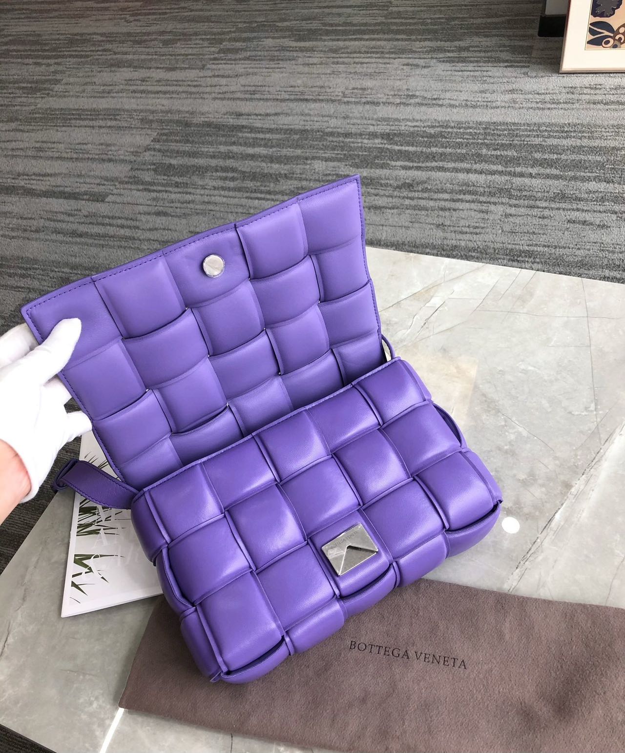 Pre-owned Certified Bottega Veneta BV Padded Cassette in Purple Intrecciato Lambskin, w/ dust bag