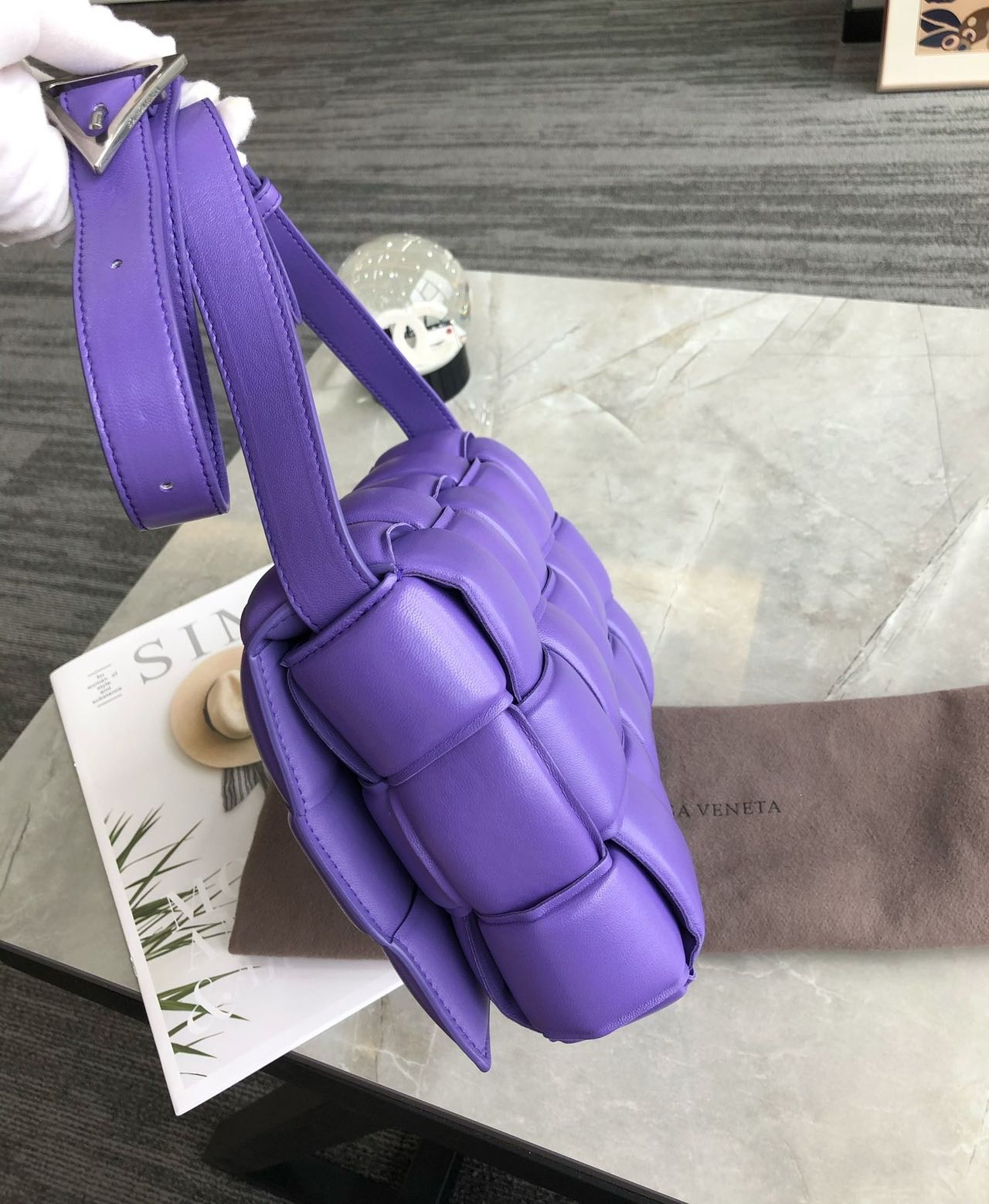 Pre-owned Certified Bottega Veneta BV Padded Cassette in Purple Intrecciato Lambskin, w/ dust bag