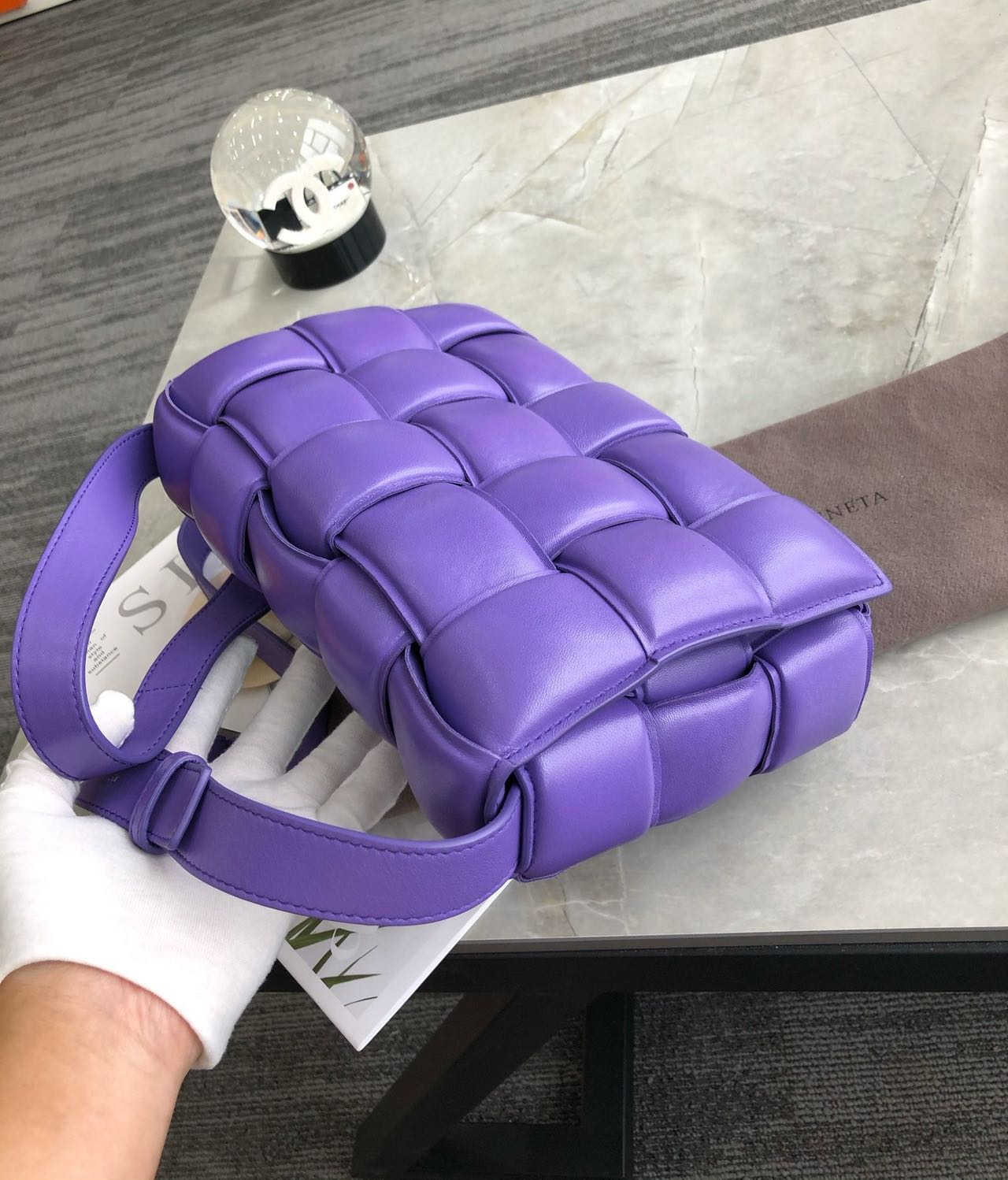 Pre-owned Certified Bottega Veneta BV Padded Cassette in Purple Intrecciato Lambskin, w/ dust bag
