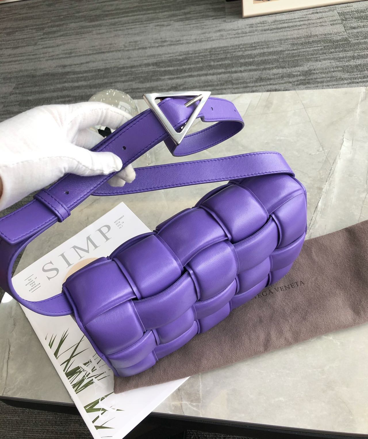 Pre-owned Certified Bottega Veneta BV Padded Cassette in Purple Intrecciato Lambskin, w/ dust bag