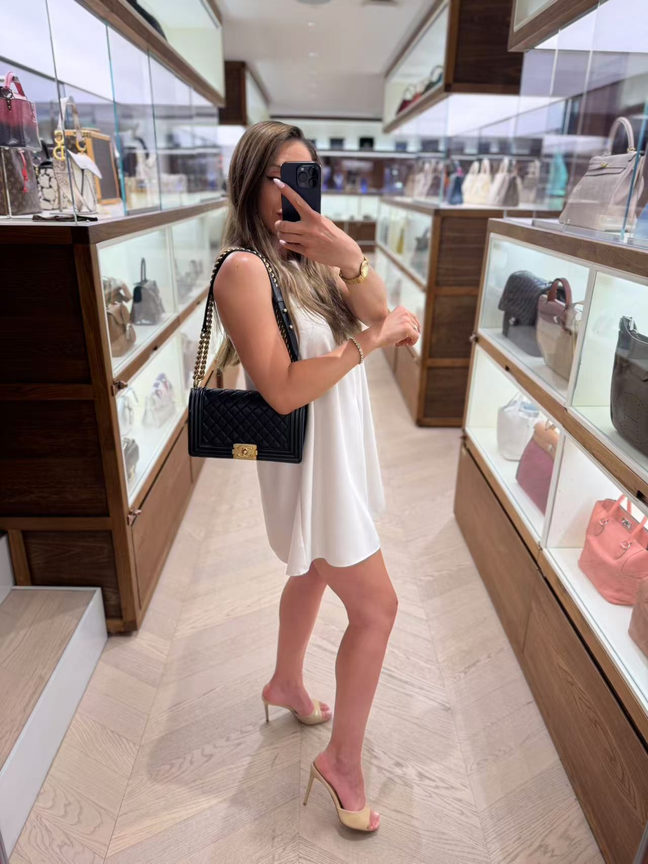 Pre-owned Certified Chanel Medium Boy Bag Black Calfskin Golden Hardware, 2020-2021, w/ Chanel card, dust bag, box