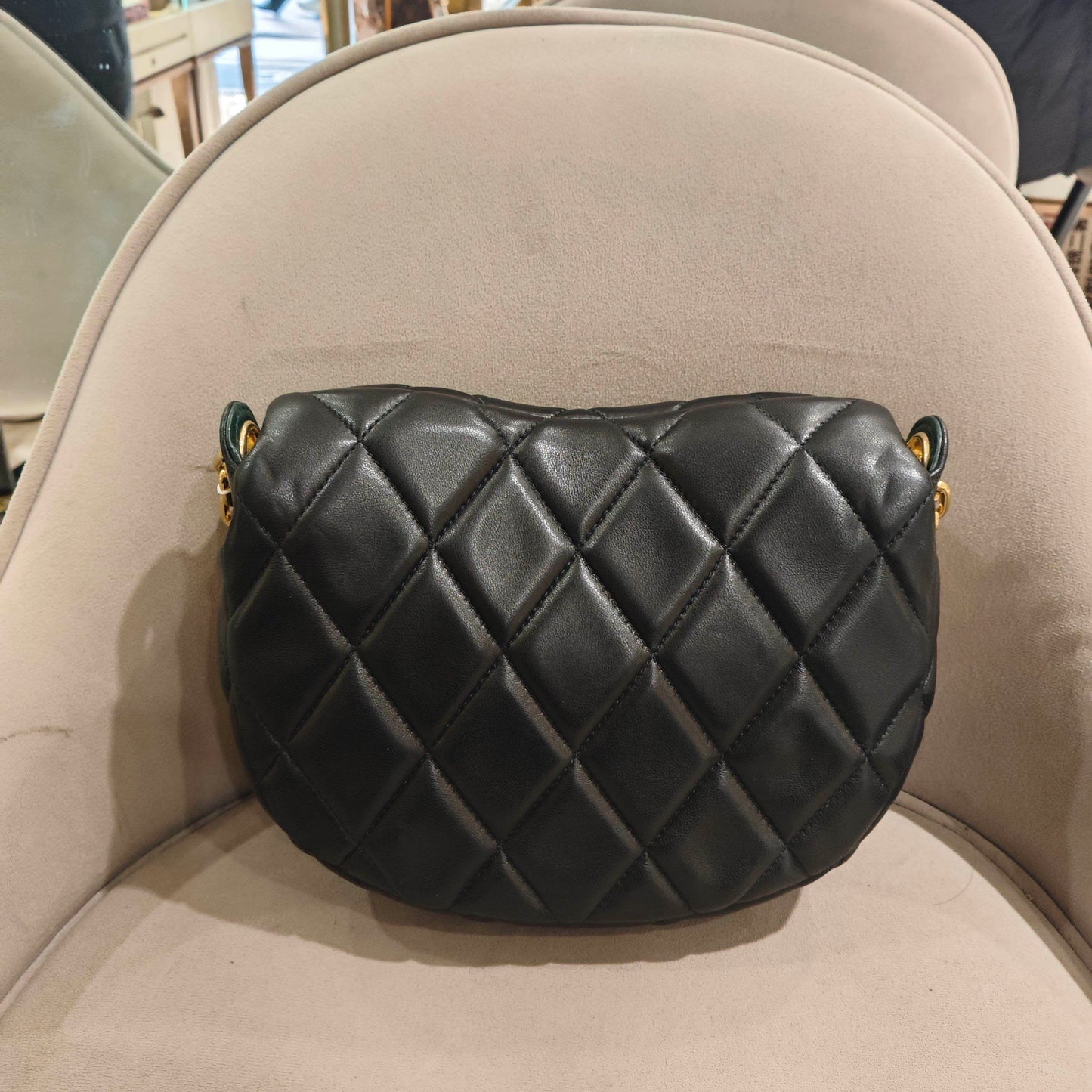 Pre-owned Certified Burberry Rocking Horse in Black Diamond Quilted Lambskin with Golden Hardware, w/ Burberry dust bag