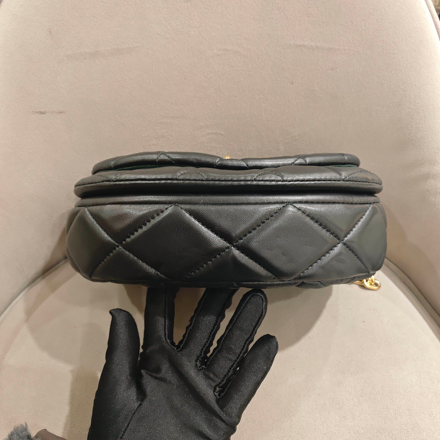 Pre-owned Certified Burberry Rocking Horse in Black Diamond Quilted Lambskin with Golden Hardware, w/ Burberry dust bag