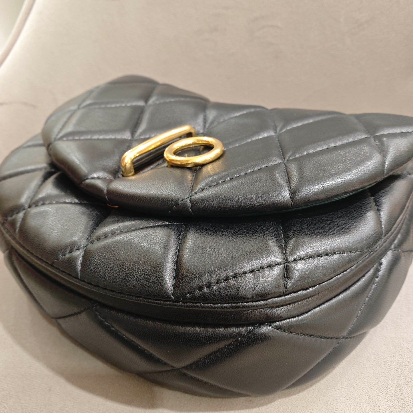 Pre-owned Certified Burberry Rocking Horse in Black Diamond Quilted Lambskin with Golden Hardware, w/ Burberry dust bag