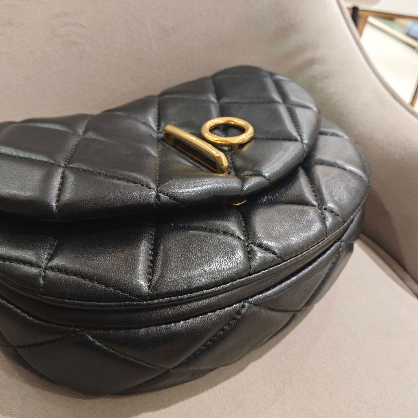 Pre-owned Certified Burberry Rocking Horse in Black Diamond Quilted Lambskin with Golden Hardware, w/ Burberry dust bag