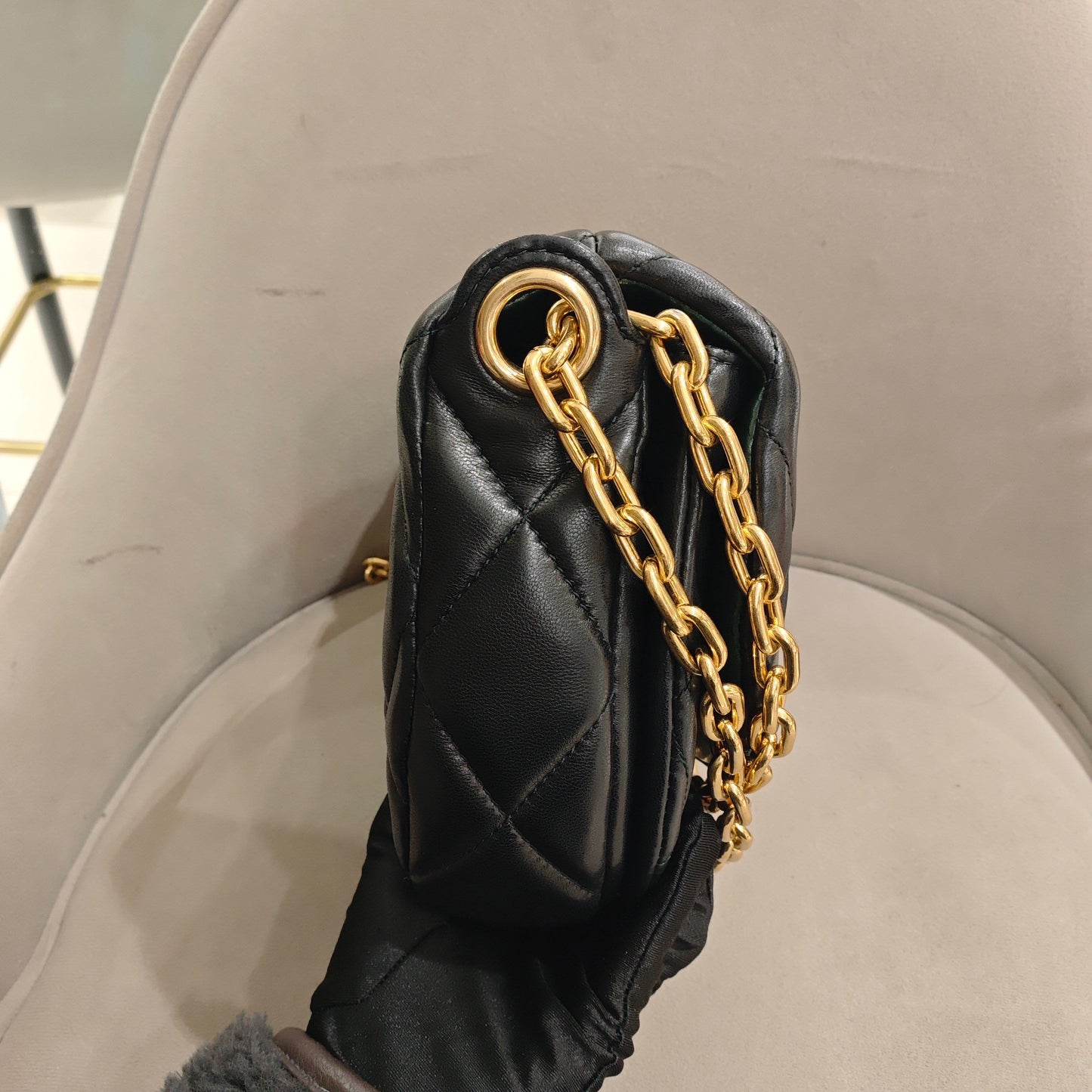 Pre-owned Certified Burberry Rocking Horse in Black Diamond Quilted Lambskin with Golden Hardware, w/ Burberry dust bag