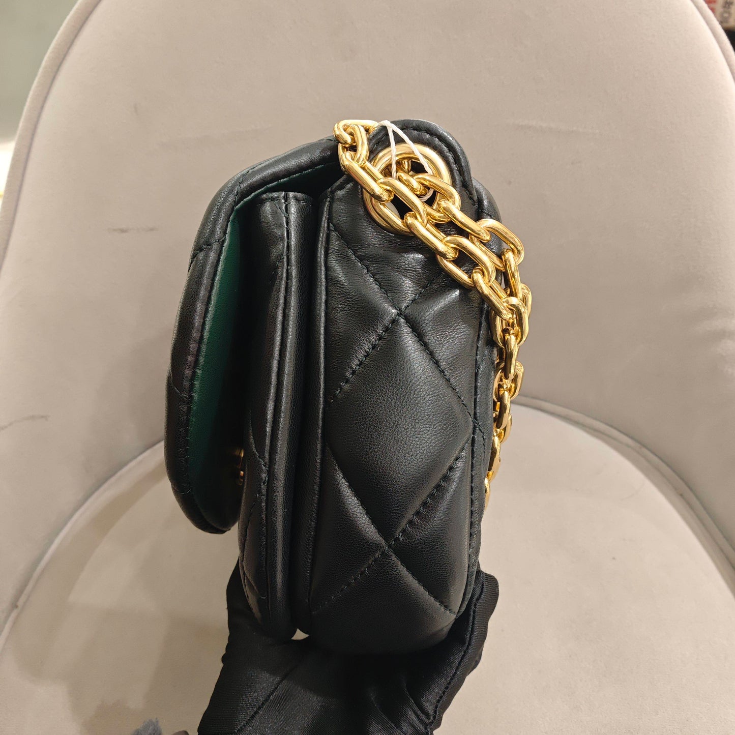 Pre-owned Certified Burberry Rocking Horse in Black Diamond Quilted Lambskin with Golden Hardware, w/ Burberry dust bag