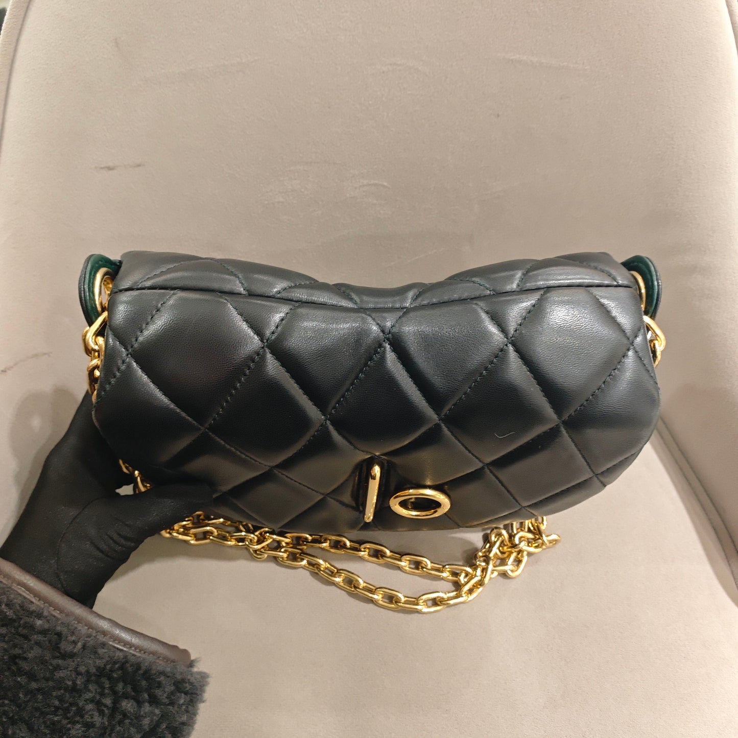 Pre-owned Certified Burberry Rocking Horse in Black Diamond Quilted Lambskin with Golden Hardware, w/ Burberry dust bag