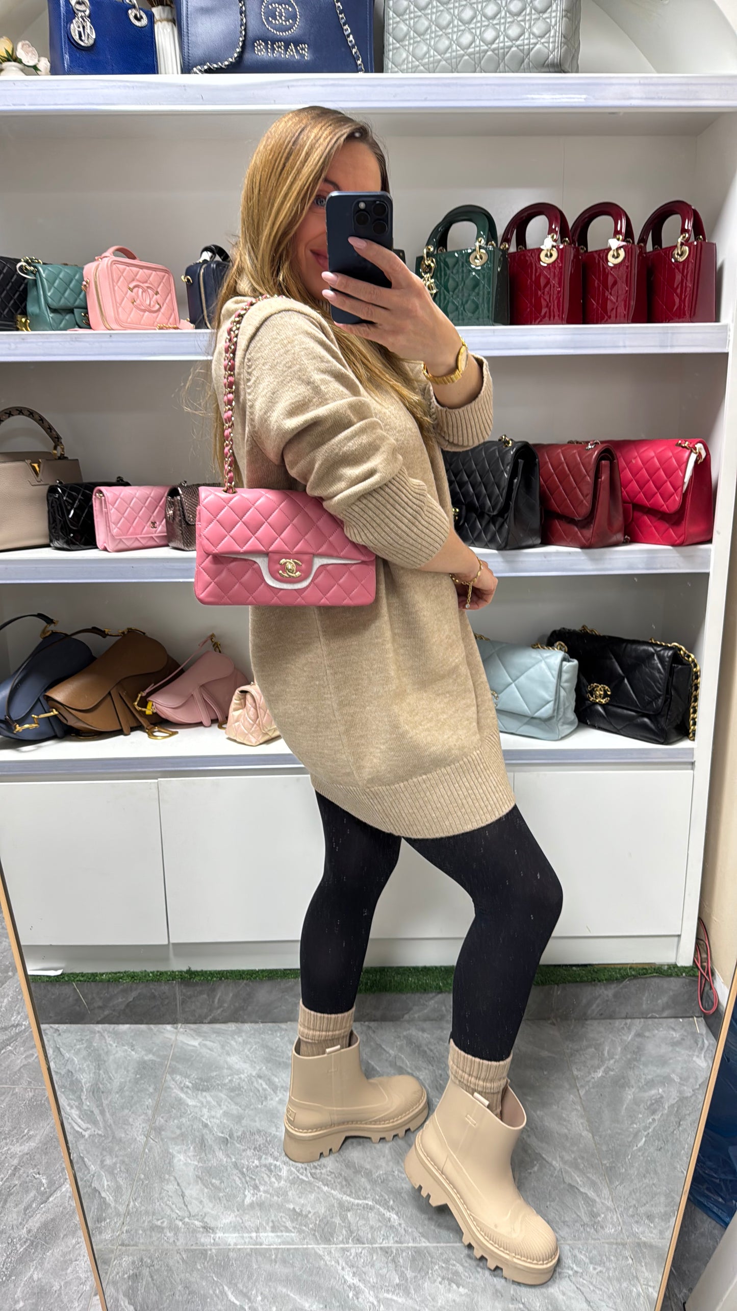 Pre-owned Certified Chanel Small CF Double Classic Flap in Pink Lambskin with Light Golden Hardware, Microchipped, w/ full set