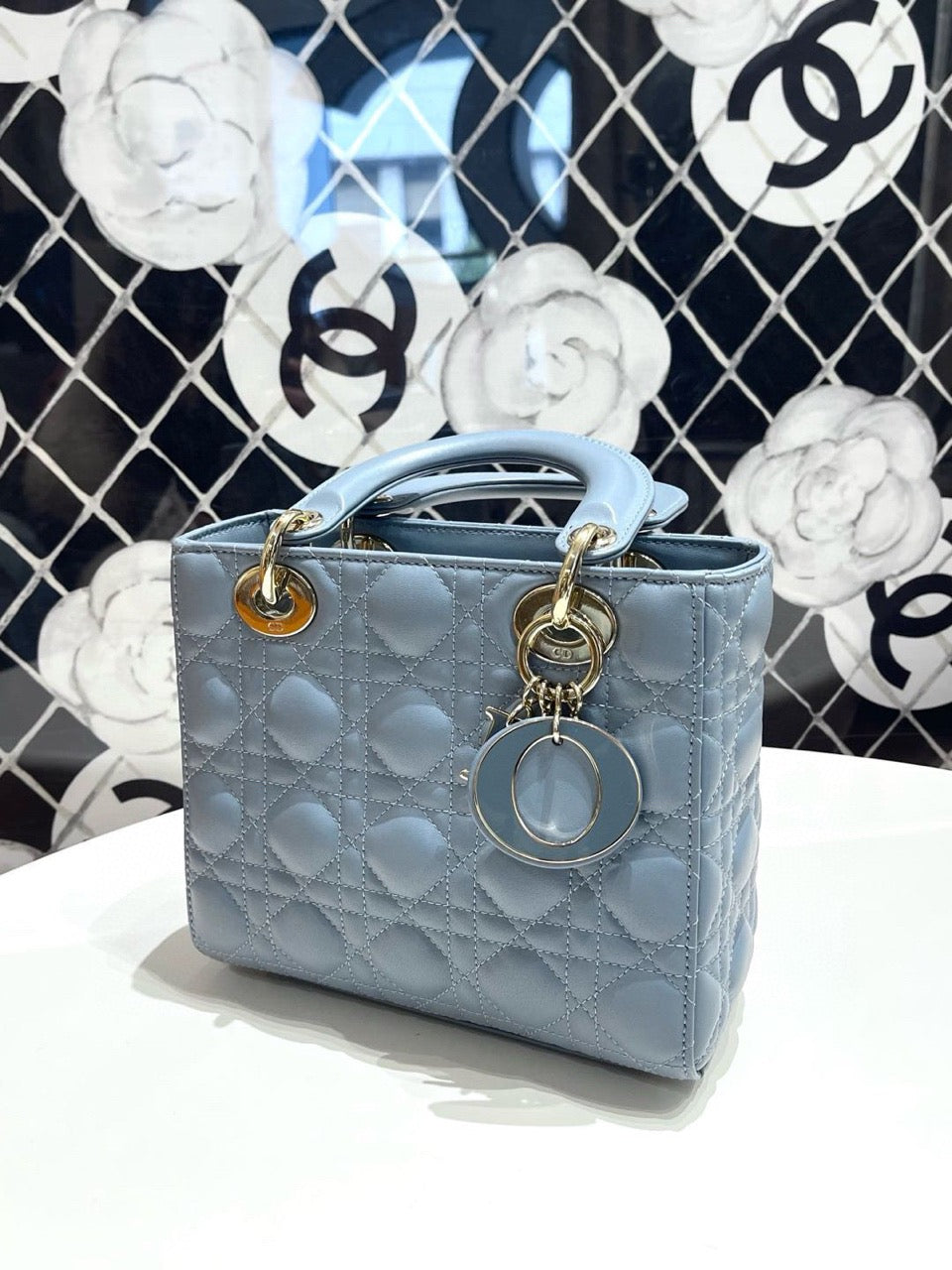 Pre-owned Lady Dior Sky Blue with Blue Charms, 2022, Like New, w/ full set