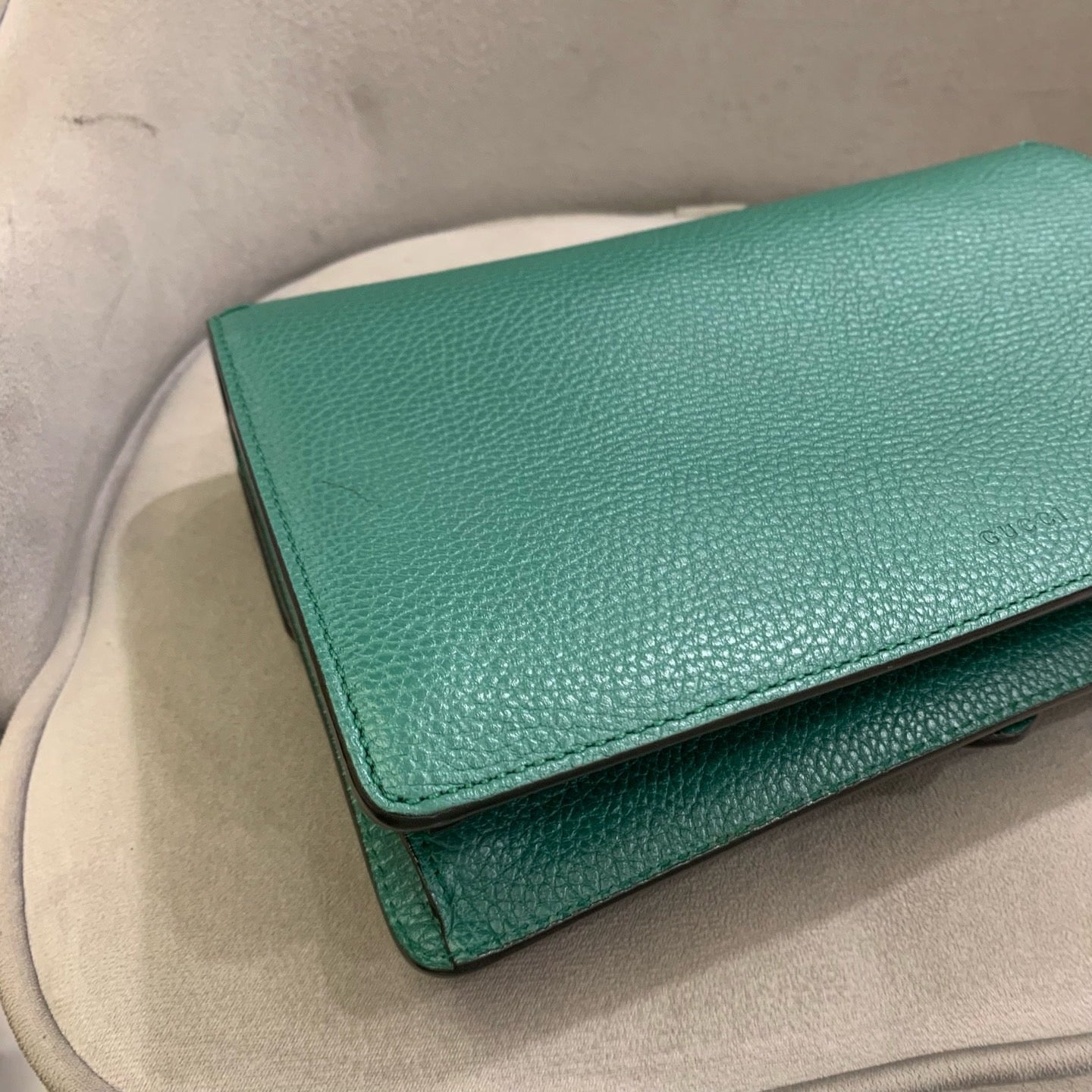 Pre-owned Certified Gucci Dionysus Medium Green Calfskin with Crystal Hardware, w/ dust bag