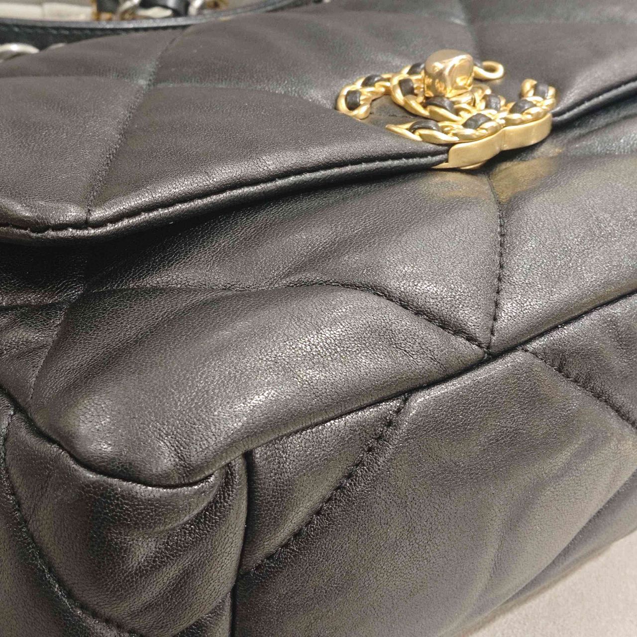 Pre-owned Certified Chanel Small 19Bag in Black Lambskin with Golden Hardware, 2019-2020, w/ full set