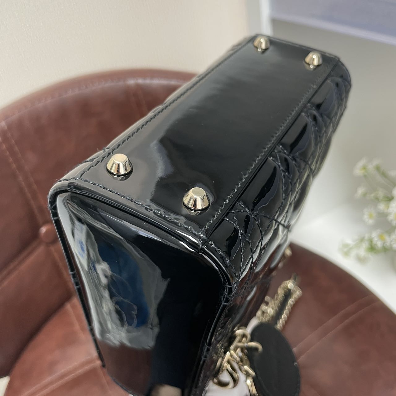 Pre-owned Certified Dior Mini Lady Dior in Black Patent Leather with Light Golden Hardware, 2020, w/full set