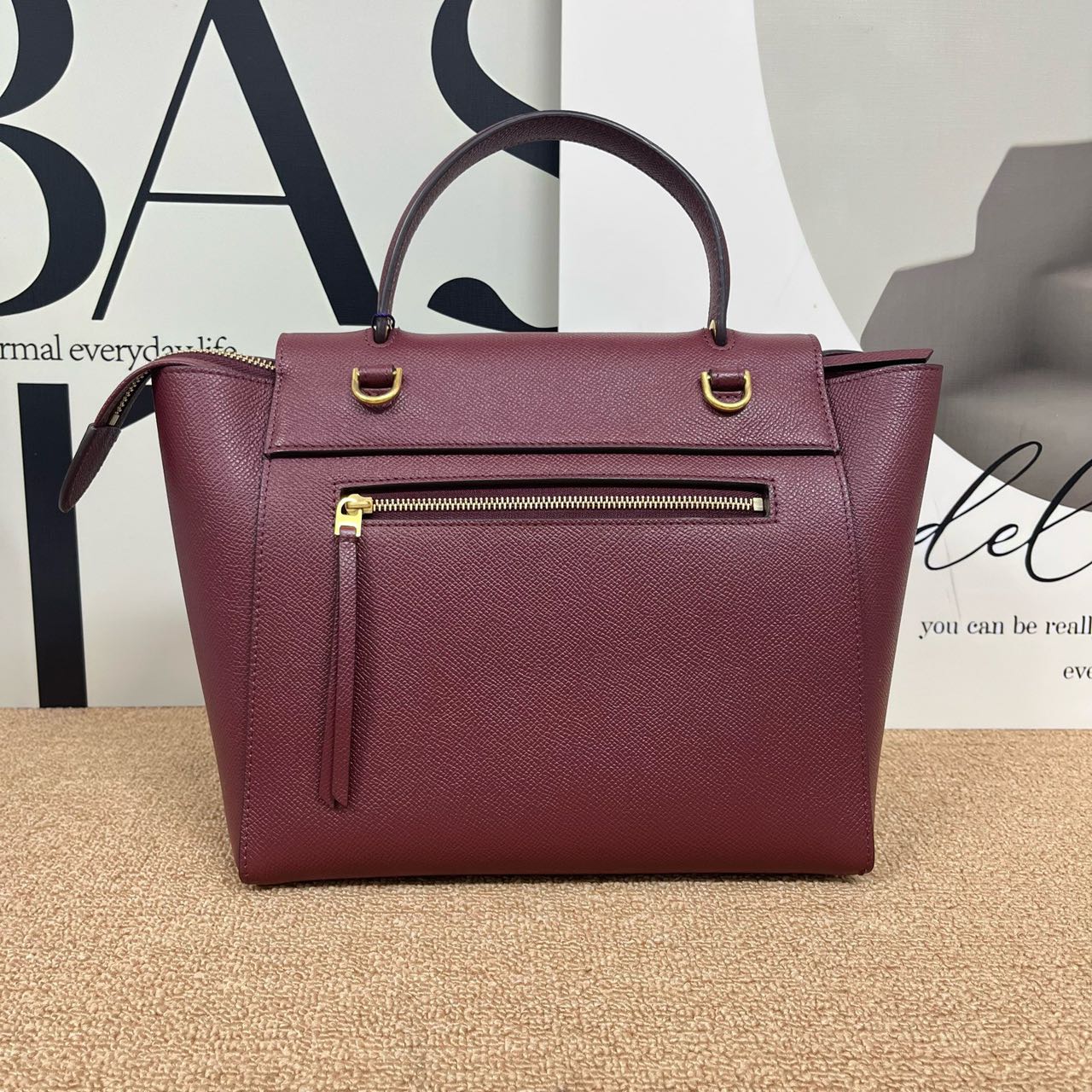 Pre-owned Certified Celine Micro Belt Bag in Burgundy Grained Calfskin with Golden Hardware, 2018, w/ strap