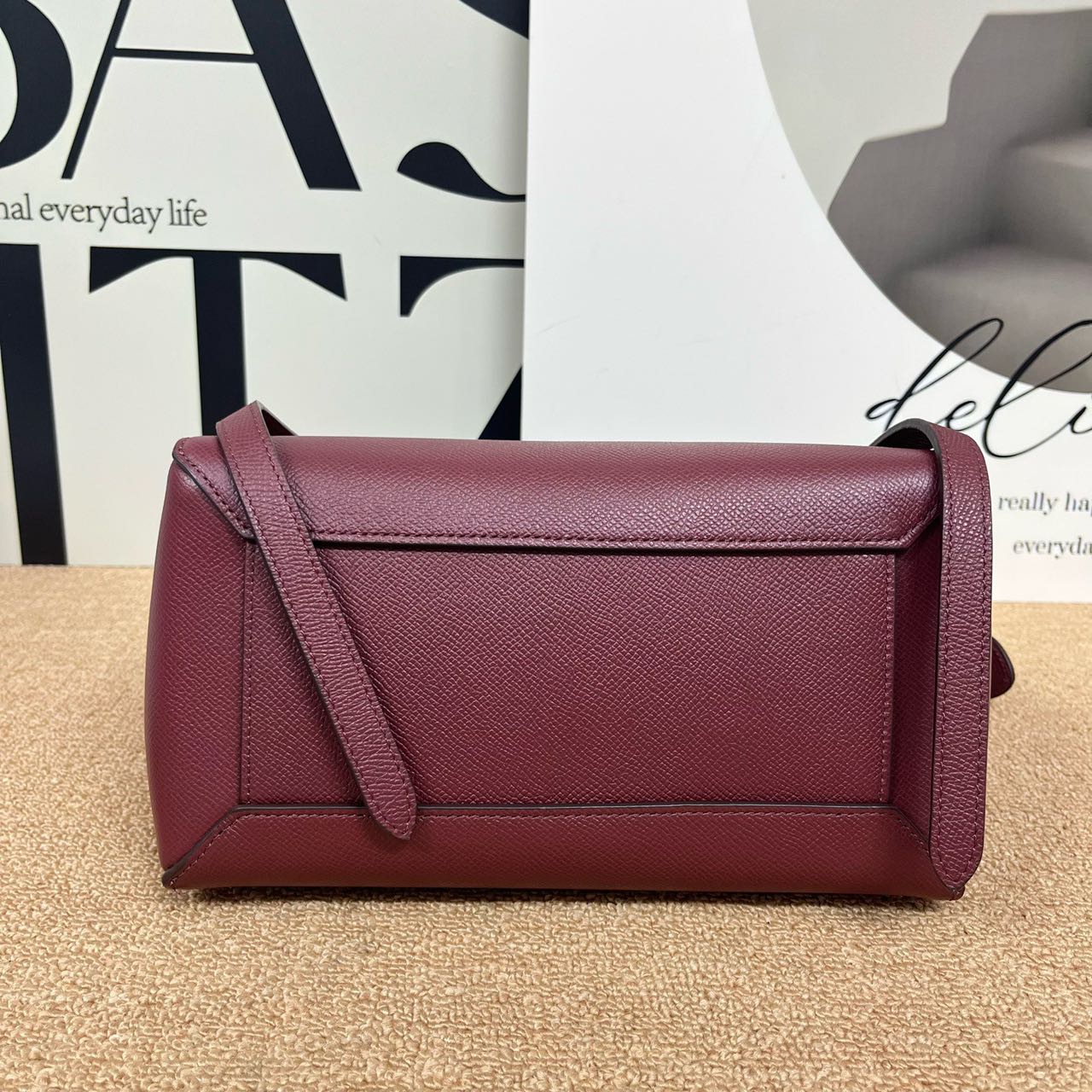 Pre-owned Certified Celine Micro Belt Bag in Burgundy Grained Calfskin with Golden Hardware, 2018, w/ strap