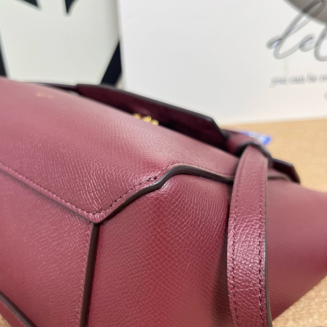 Pre-owned Certified Celine Micro Belt Bag in Burgundy Grained Calfskin with Golden Hardware, 2018, w/ strap