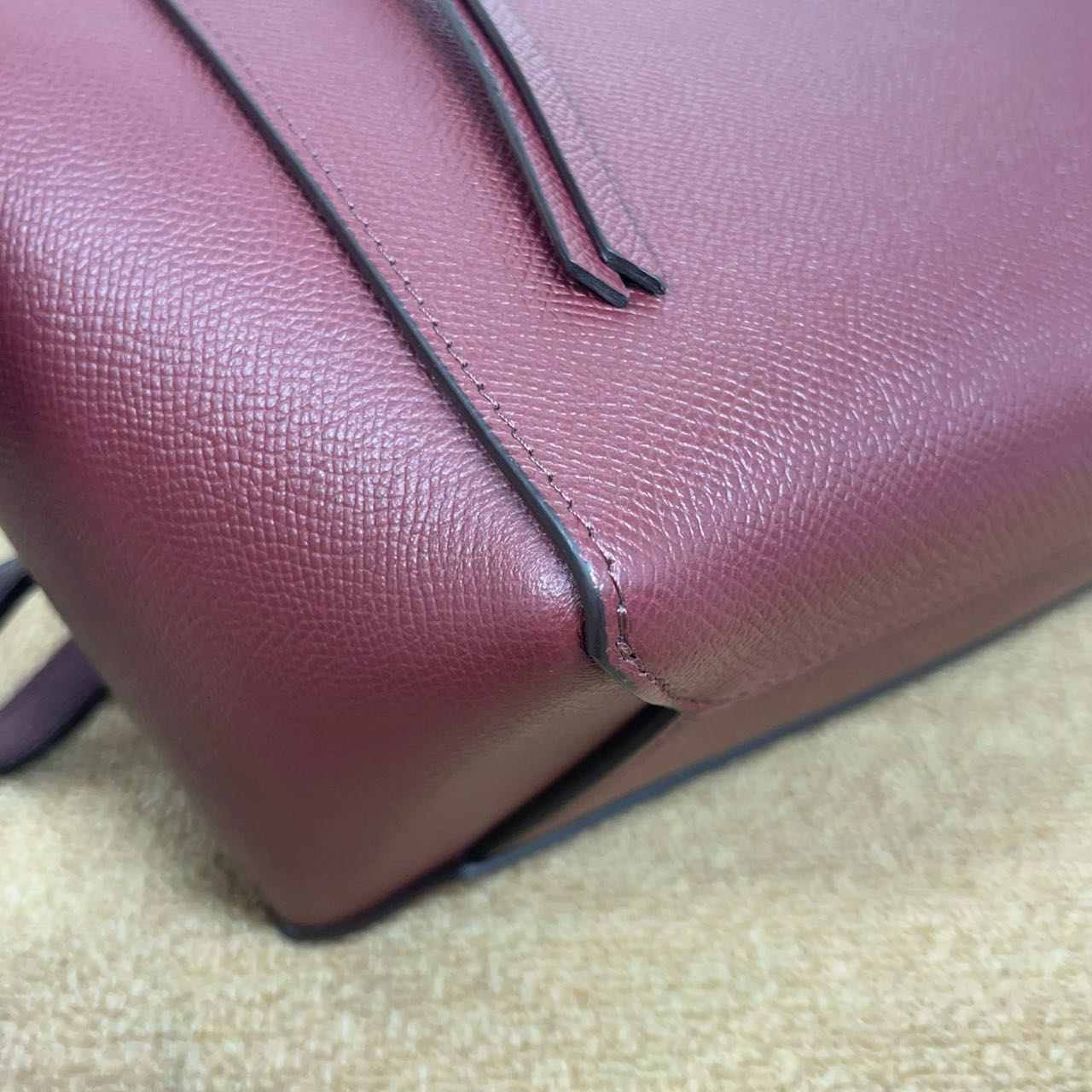 Pre-owned Certified Celine Micro Belt Bag in Burgundy Grained Calfskin with Golden Hardware, 2018, w/ strap