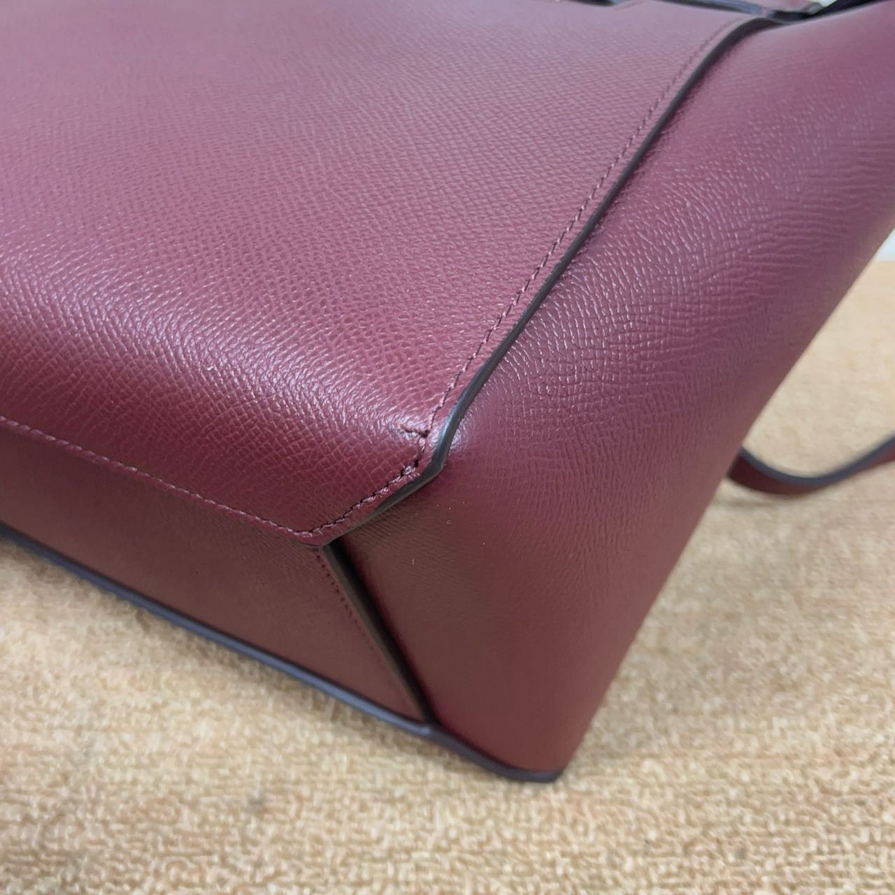 Pre-owned Certified Celine Micro Belt Bag in Burgundy Grained Calfskin with Golden Hardware, 2018, w/ strap
