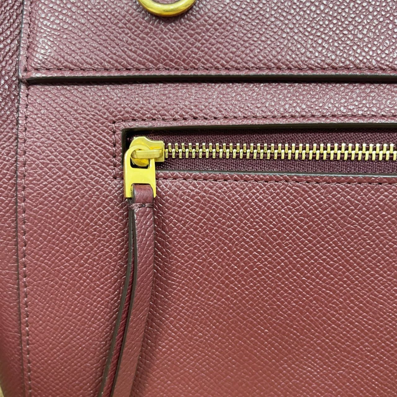 Pre-owned Certified Celine Micro Belt Bag in Burgundy Grained Calfskin with Golden Hardware, 2018, w/ strap