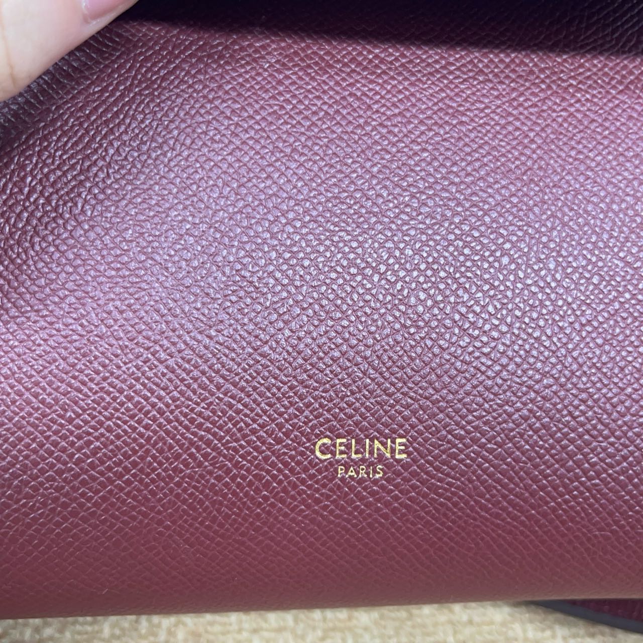 Pre-owned Certified Celine Micro Belt Bag in Burgundy Grained Calfskin with Golden Hardware, 2018, w/ strap