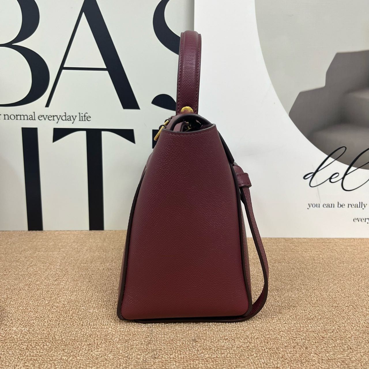 Pre-owned Certified Celine Micro Belt Bag in Burgundy Grained Calfskin with Golden Hardware, 2018, w/ strap