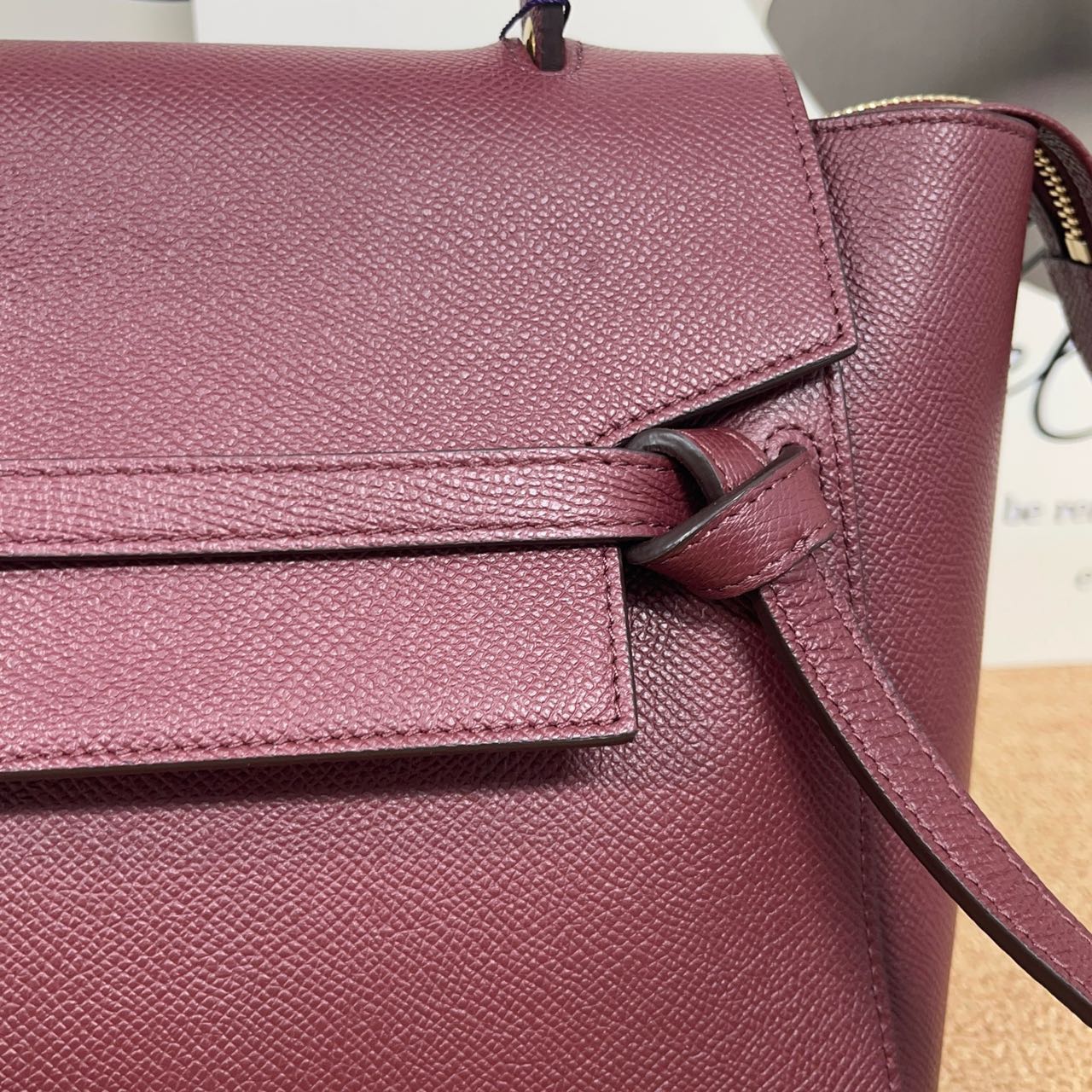 Pre-owned Certified Celine Micro Belt Bag in Burgundy Grained Calfskin with Golden Hardware, 2018, w/ strap