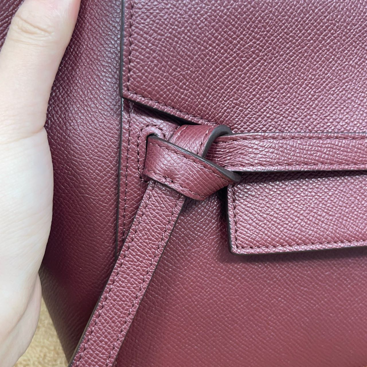 Pre-owned Certified Celine Micro Belt Bag in Burgundy Grained Calfskin with Golden Hardware, 2018, w/ strap