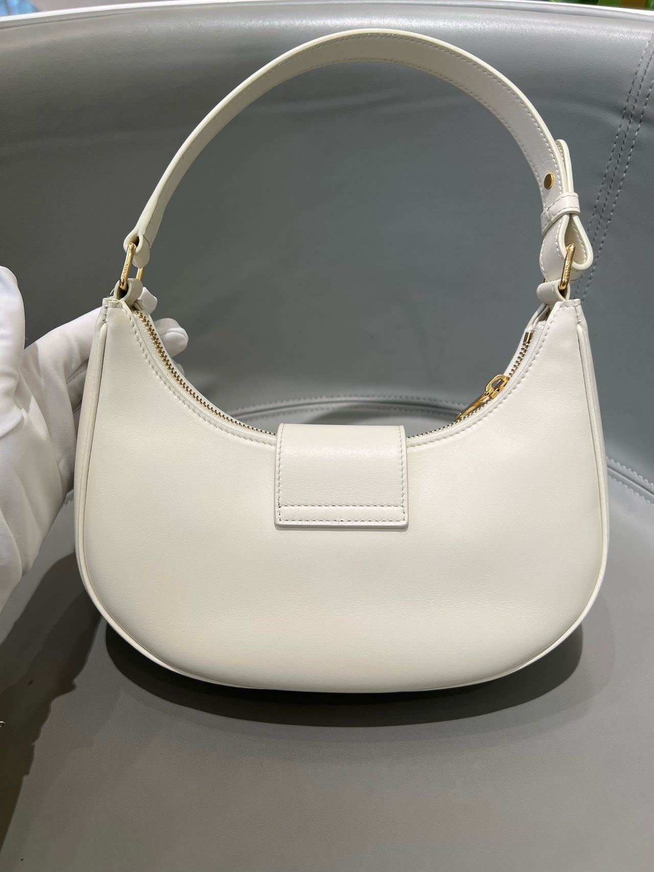 Pre-owned Certified Celine Medium Ava Triomphe Bag in White Calfskin with Golden Hardware, w/ dust bag