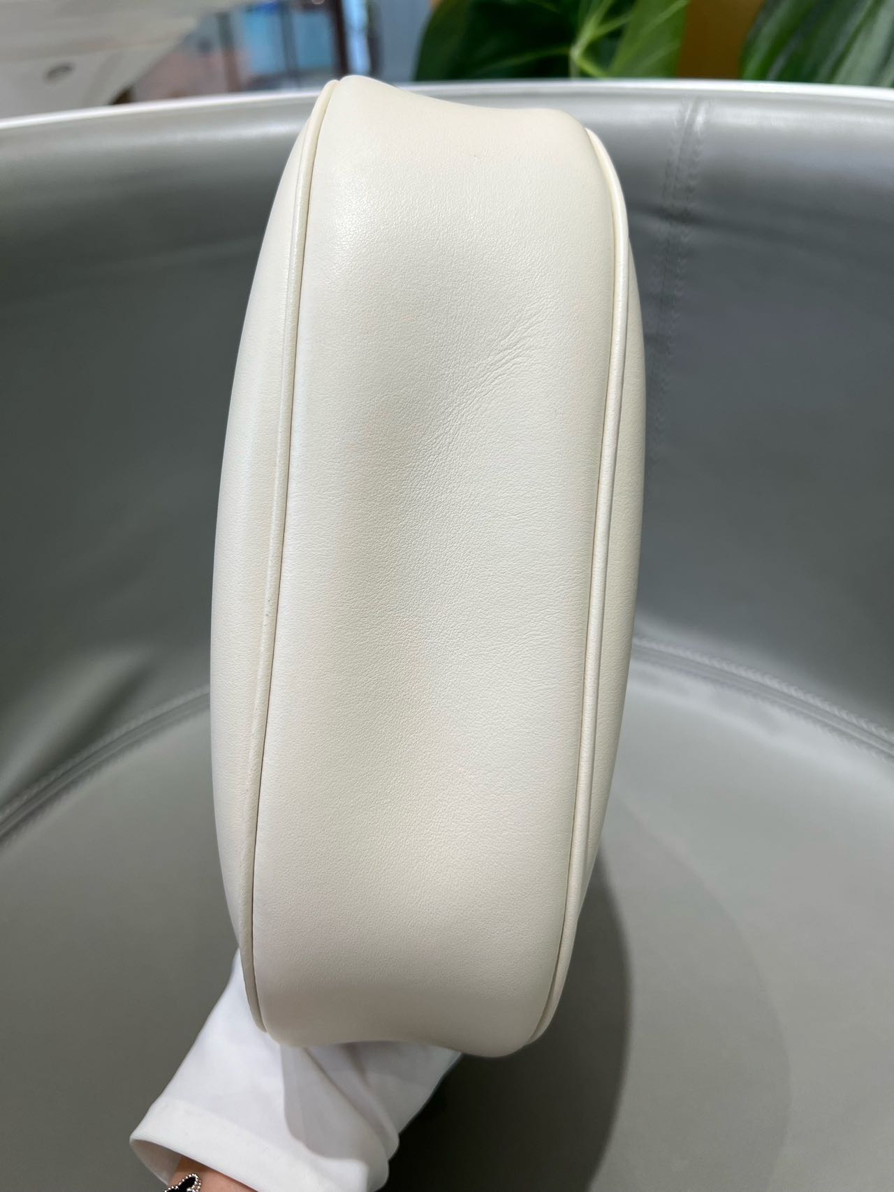 Pre-owned Certified Celine Medium Ava Triomphe Bag in White Calfskin with Golden Hardware, w/ dust bag
