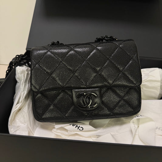 Pre-owned Certified Chanel Incognito Mini Square So Black Caviar Leather, 2020, w/ Full Set - Chanel card, box, dust bag