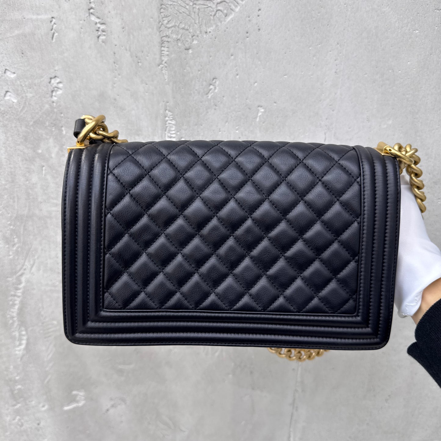 Pre-owned Certified Chanel Medium Boy Bag in Black Calfskin with Golden Hardware, 2022 Microchipped, w/ full set