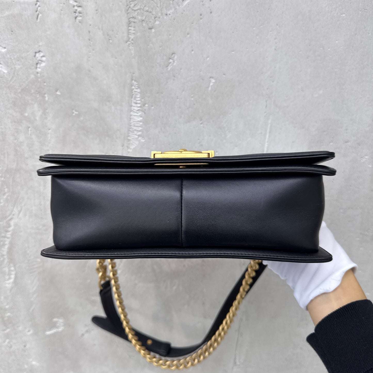 Pre-owned Certified Chanel Medium Boy Bag in Black Calfskin with Golden Hardware, 2022 Microchipped, w/ full set