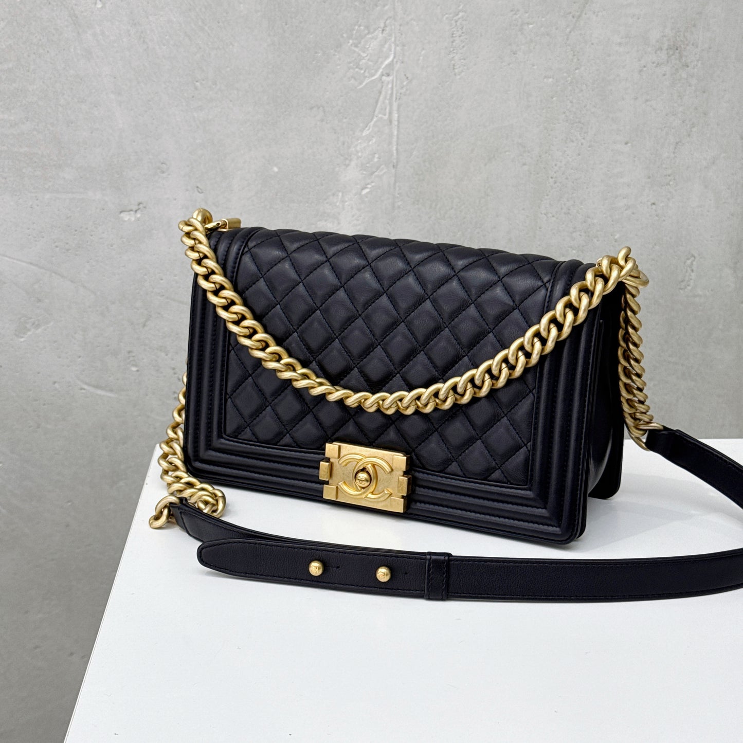 Pre-owned Certified Chanel Medium Boy Bag in Black Calfskin with Golden Hardware, 2022 Microchipped, w/ full set