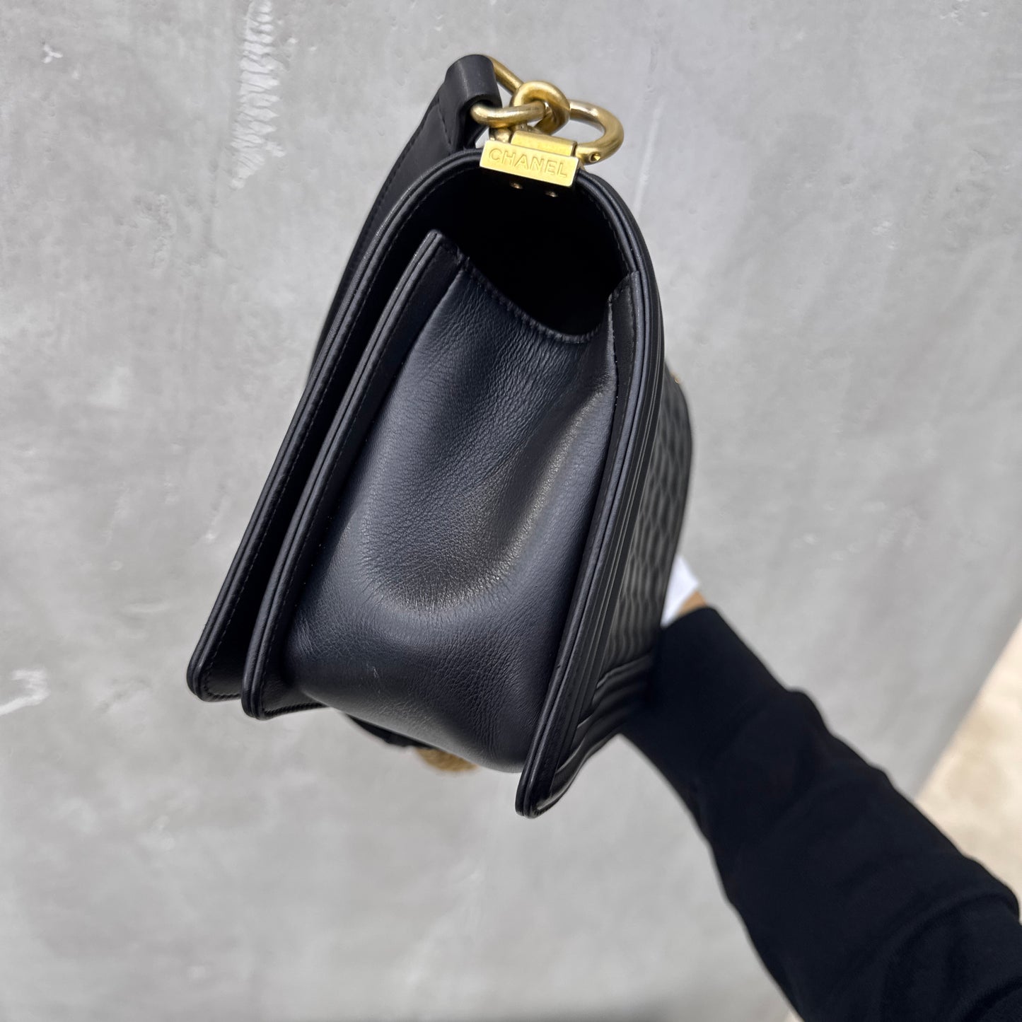 Pre-owned Certified Chanel Medium Boy Bag in Black Calfskin with Golden Hardware, 2022 Microchipped, w/ full set