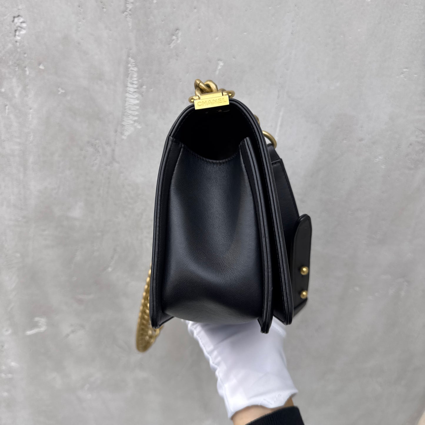 Pre-owned Certified Chanel Medium Boy Bag in Black Calfskin with Golden Hardware, 2022 Microchipped, w/ full set