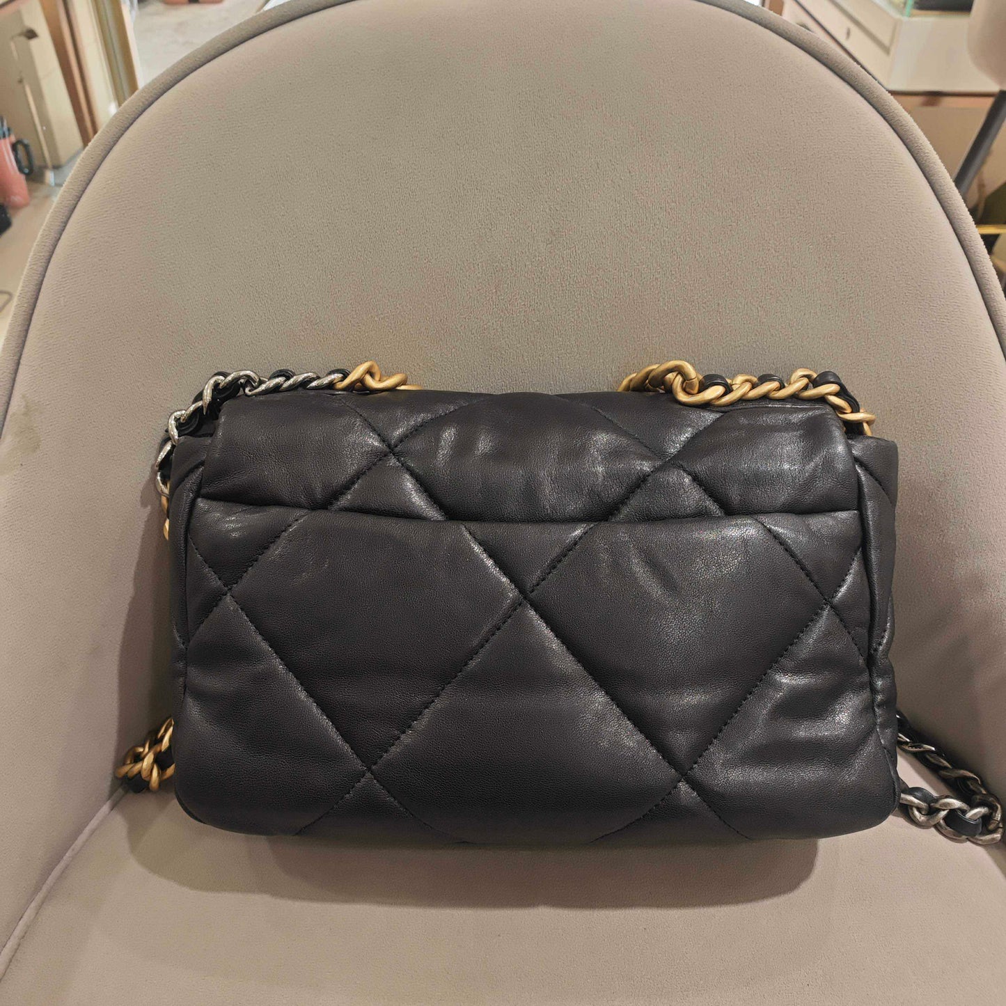 Pre-owned Certified Chanel 19Bag Small in Black Lambskin with Golden Hardware, 2019-2020, w/ full set