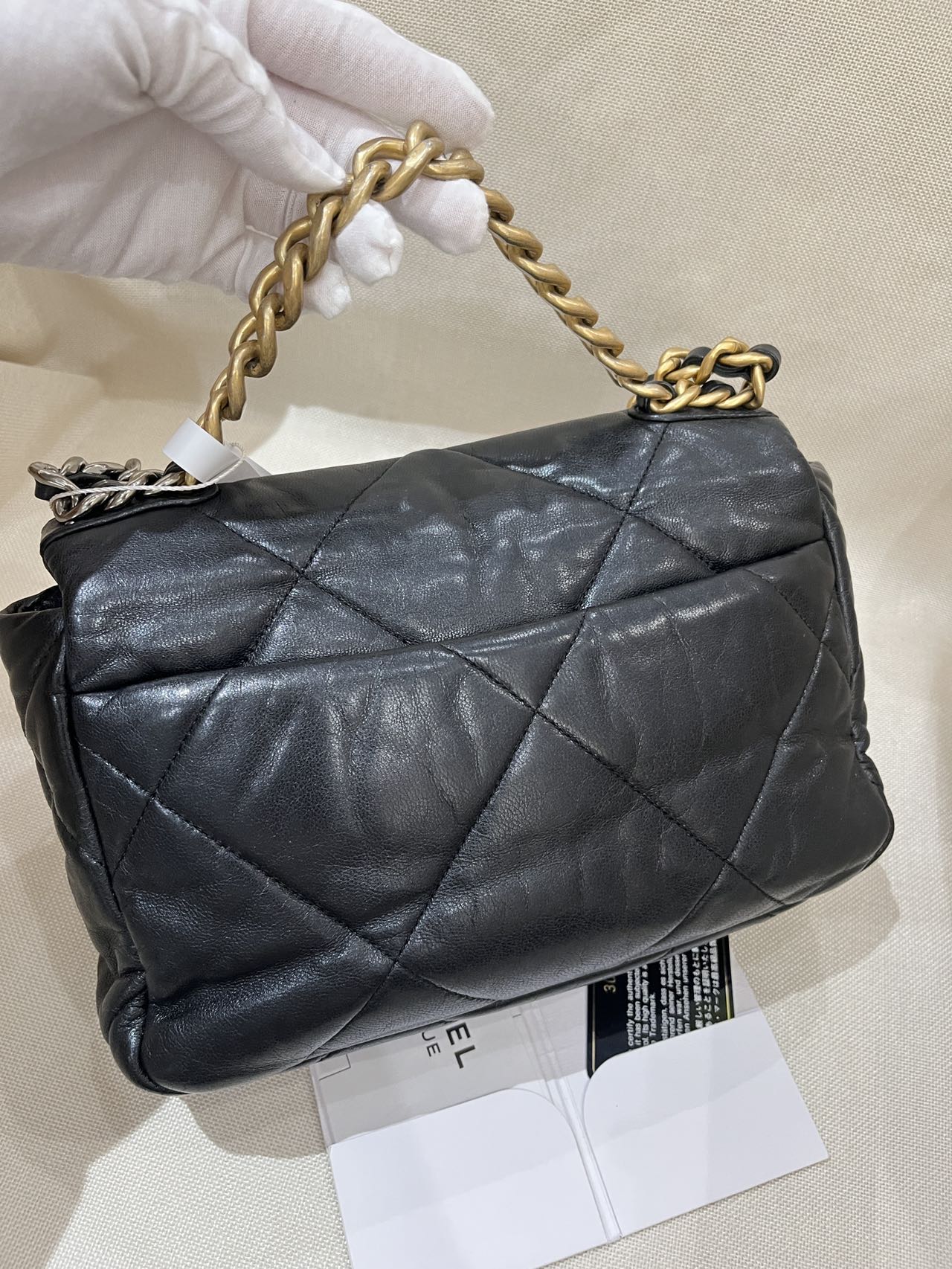 Pre-owned Certified Chanel 19 Bag Small in Black Lambskin with Golden Hardware, 2020-2021, w/ full set